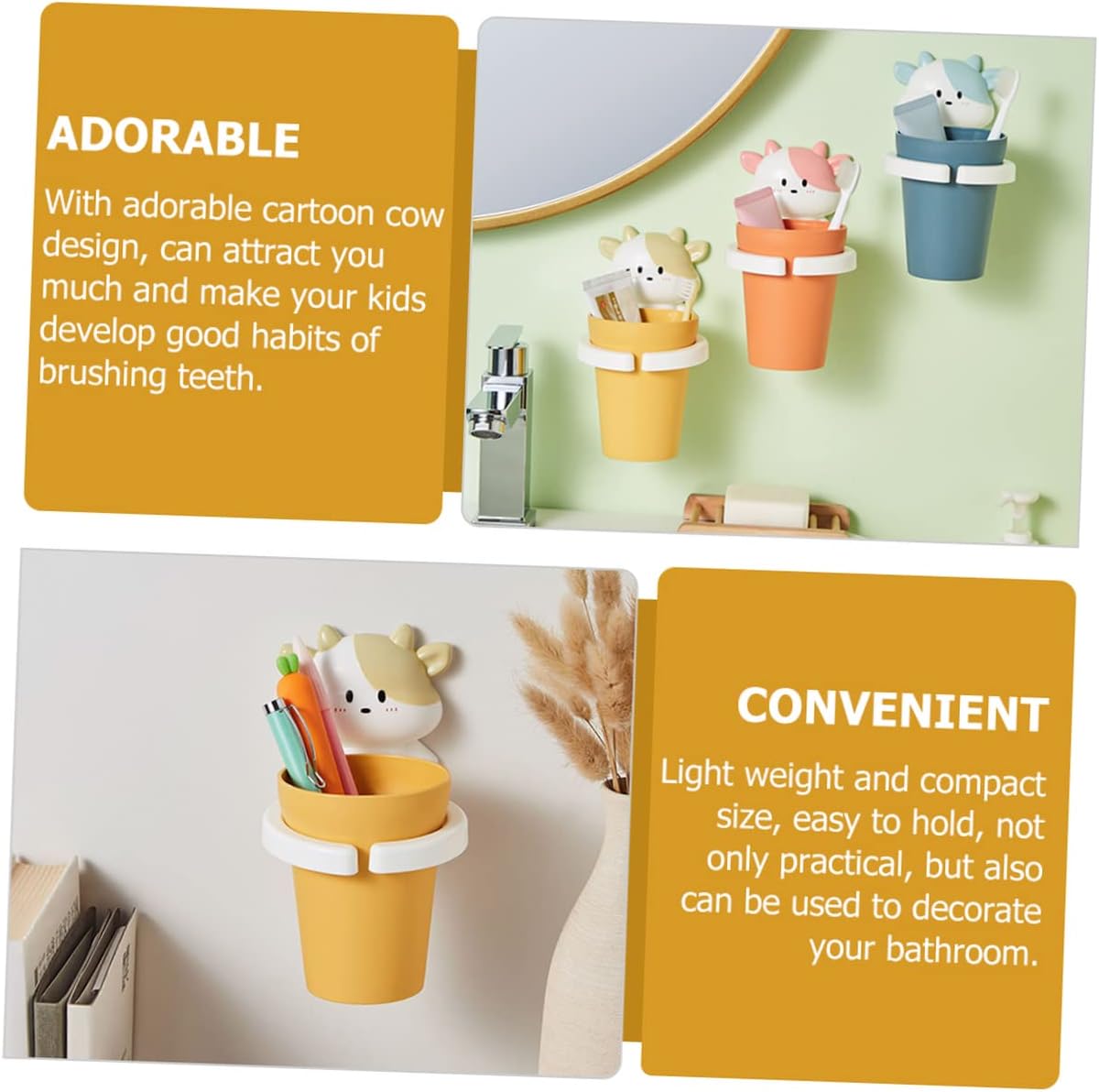 Cartoon Cow Toothbrush Holder with Gargle Cup