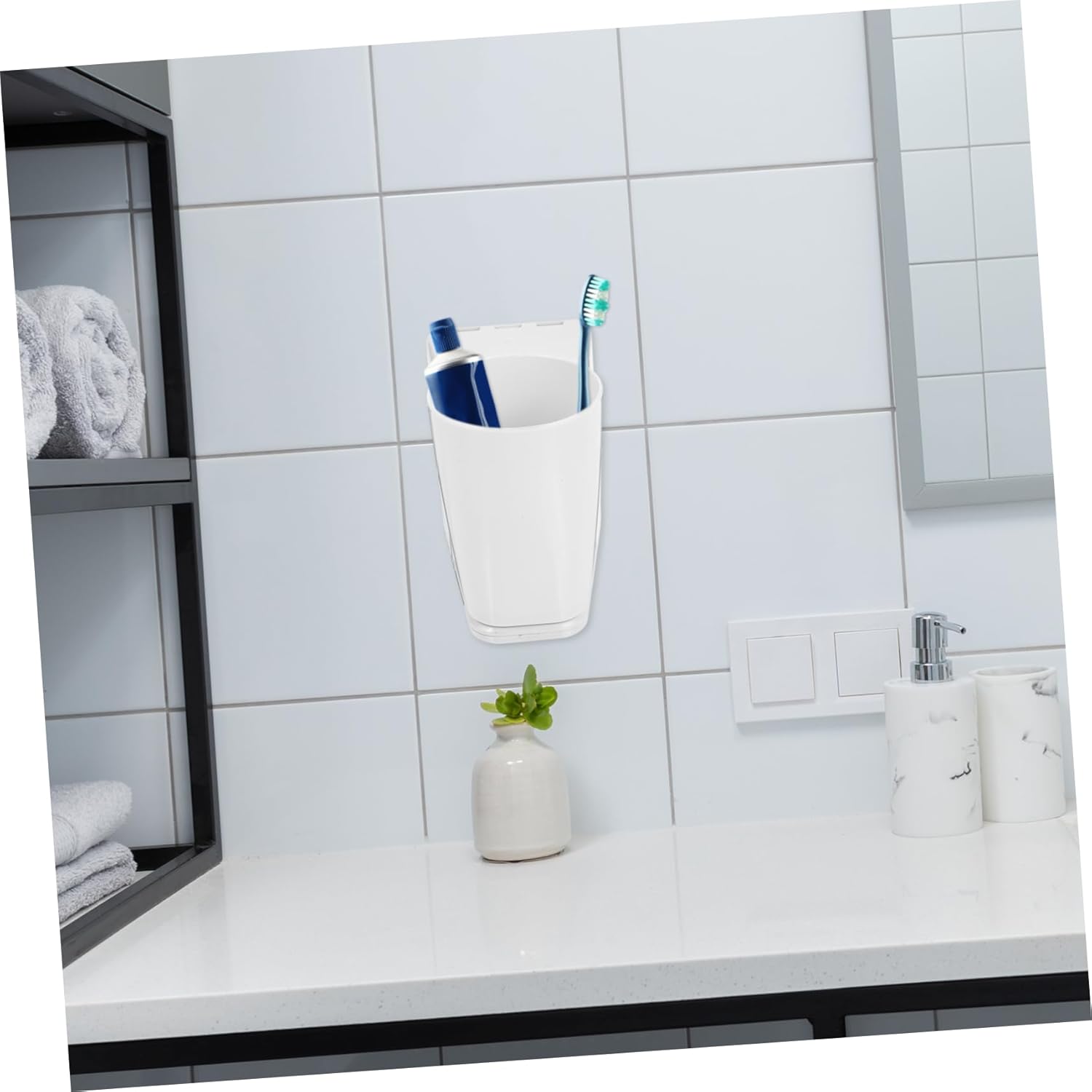 Cabilock Wall Mounted Toothbrush Cup Holder Set for Space Saving Bathroom Organization
