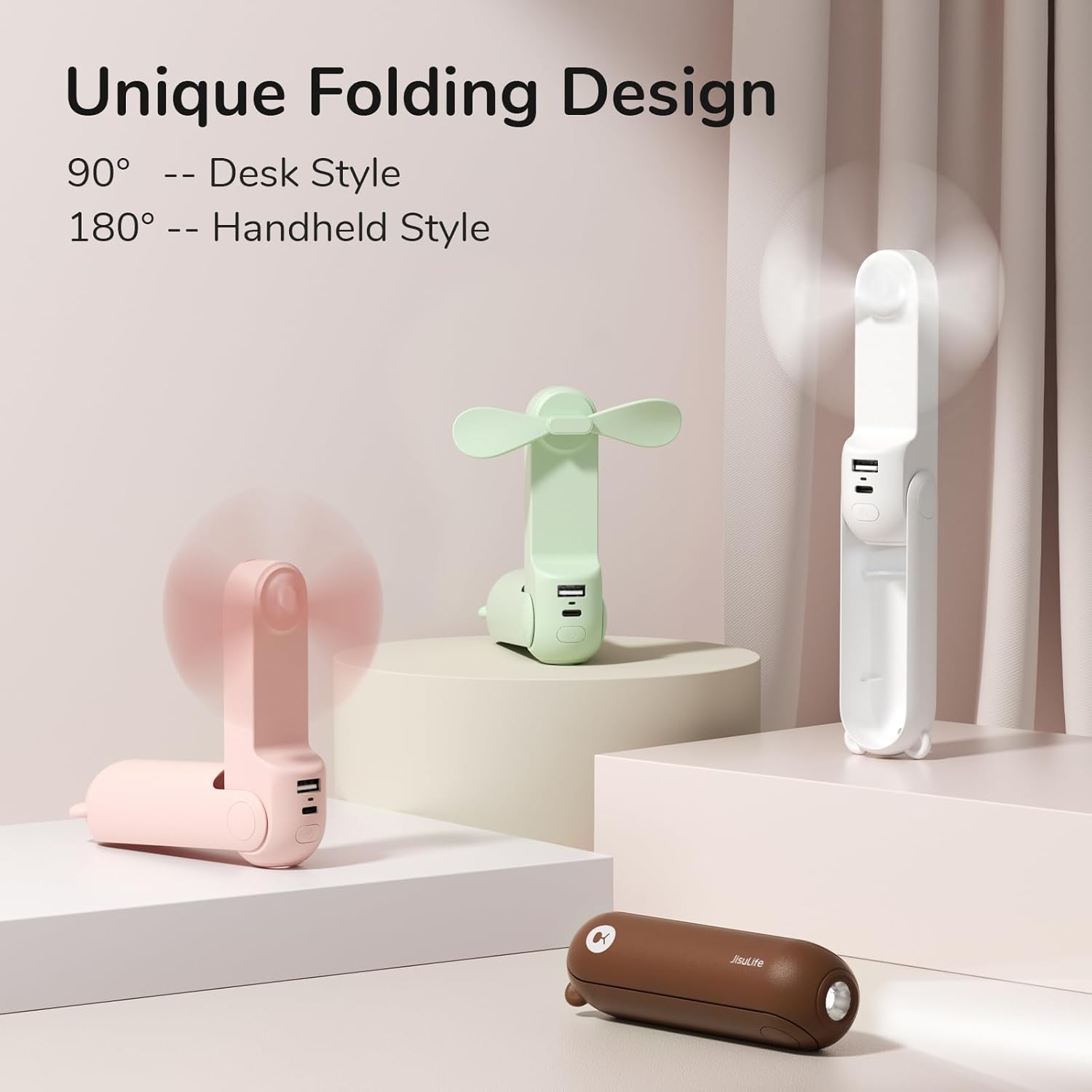 JISULIFE 3 In 1 USB Fan with Flashlight and Power Bank