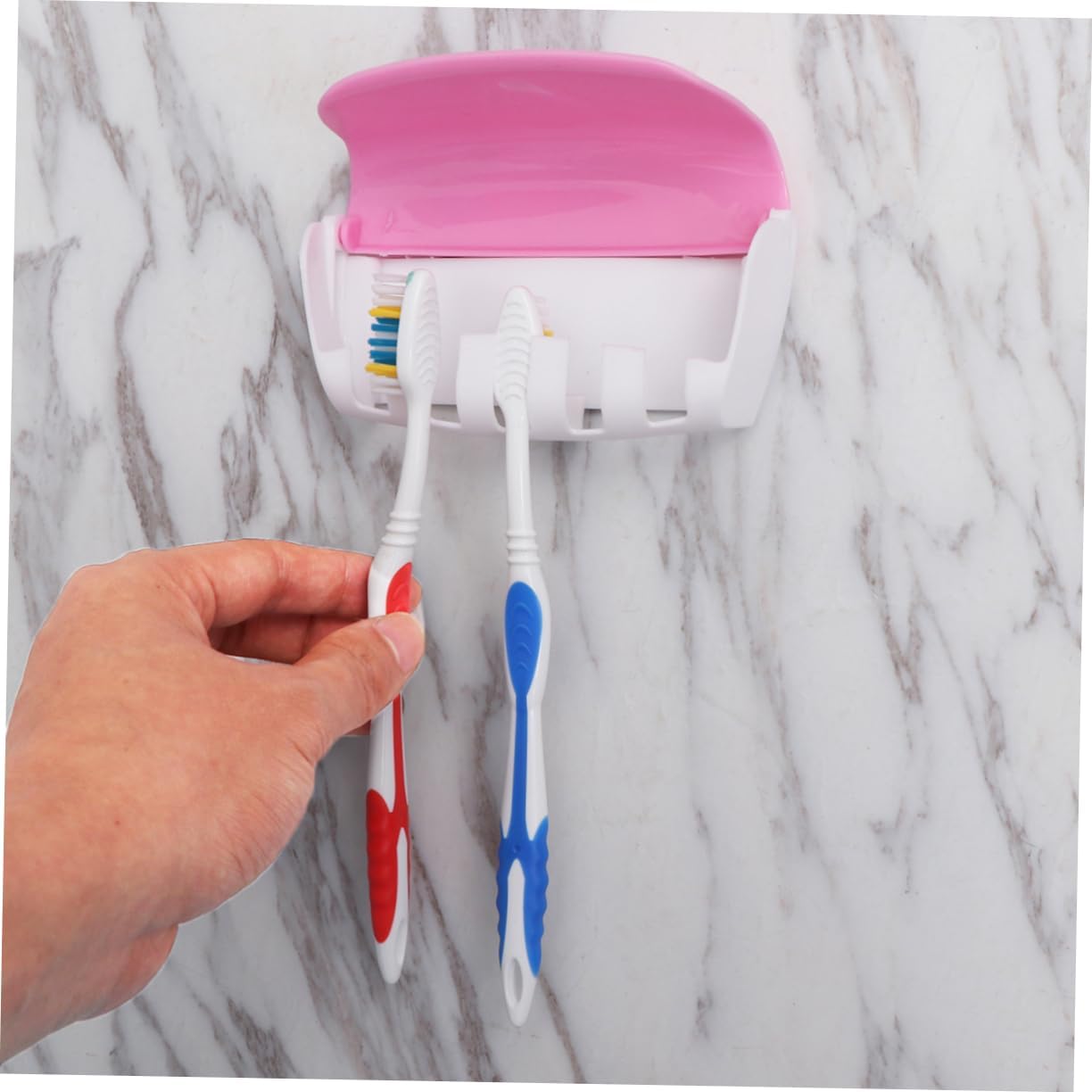 LIFKICH Pink Wall Mounted Toothbrush Holder with Suction Cup and Toothpaste Squeezer