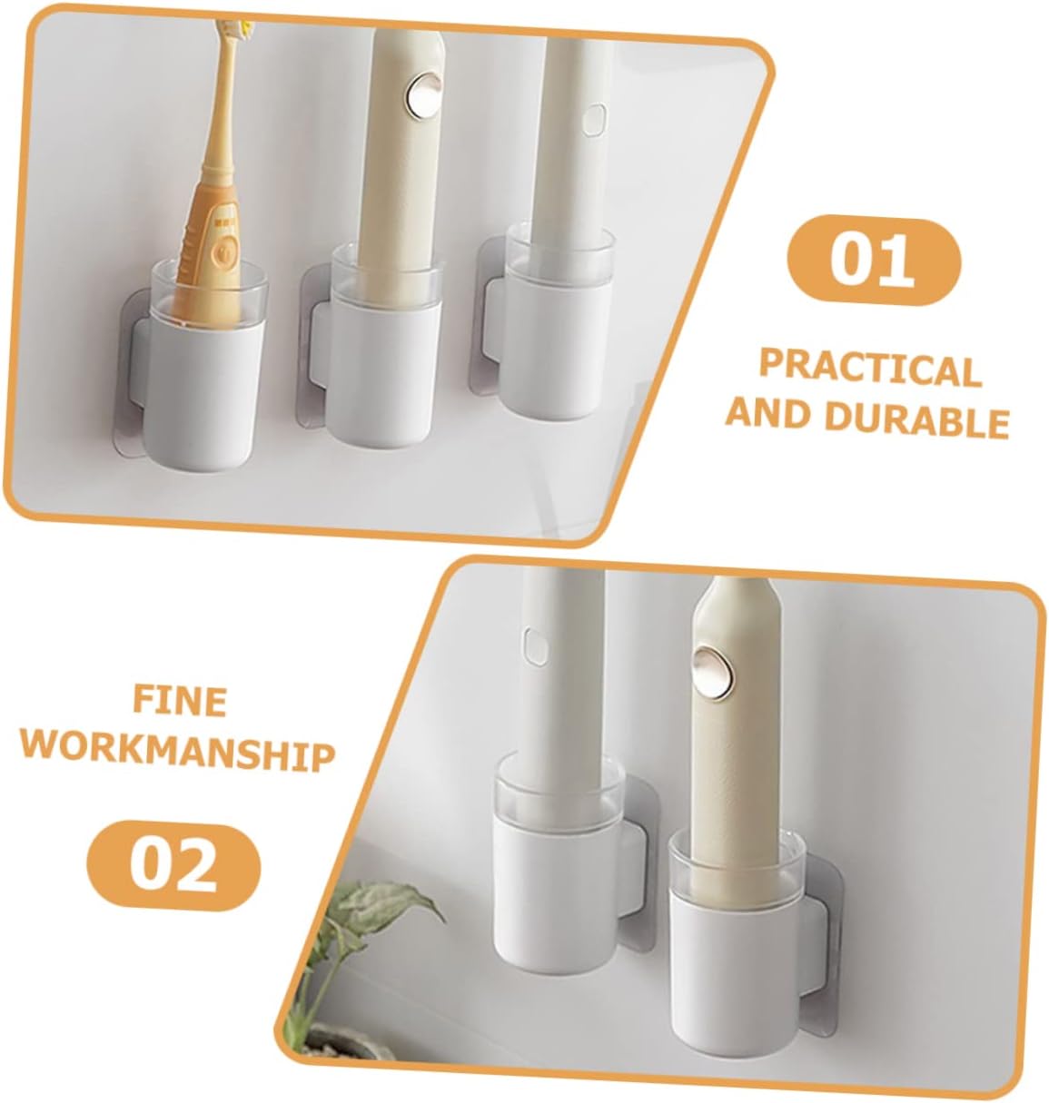 Amosfun 2pcs Wall-Mounted Electric Toothbrush Holders