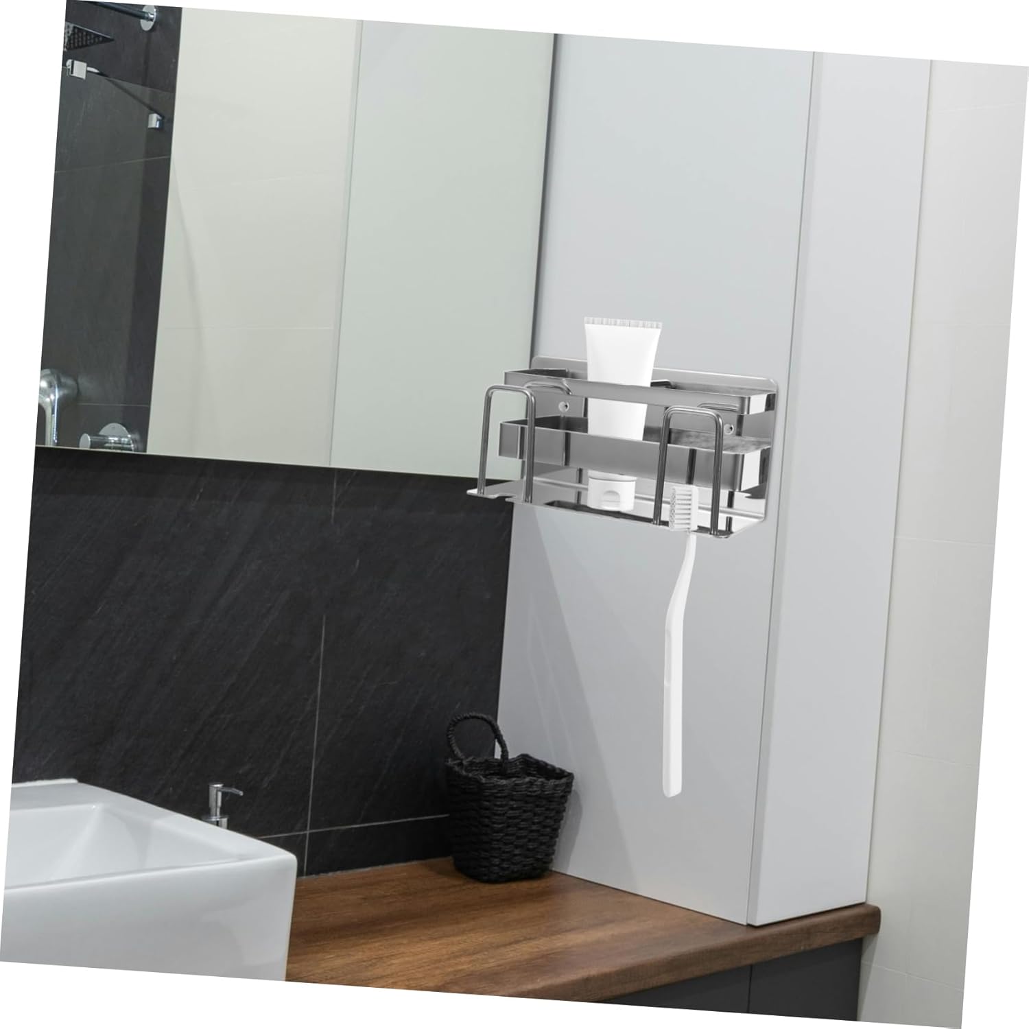 RORPOIR Wall Mounted Toothbrush Holder Stand Silver