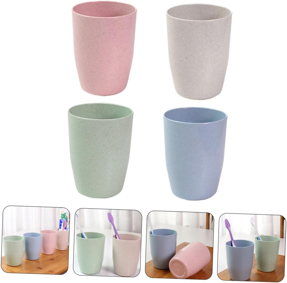 4pcs Wheatstraw Toothbrush Holder Cups for Bathroom