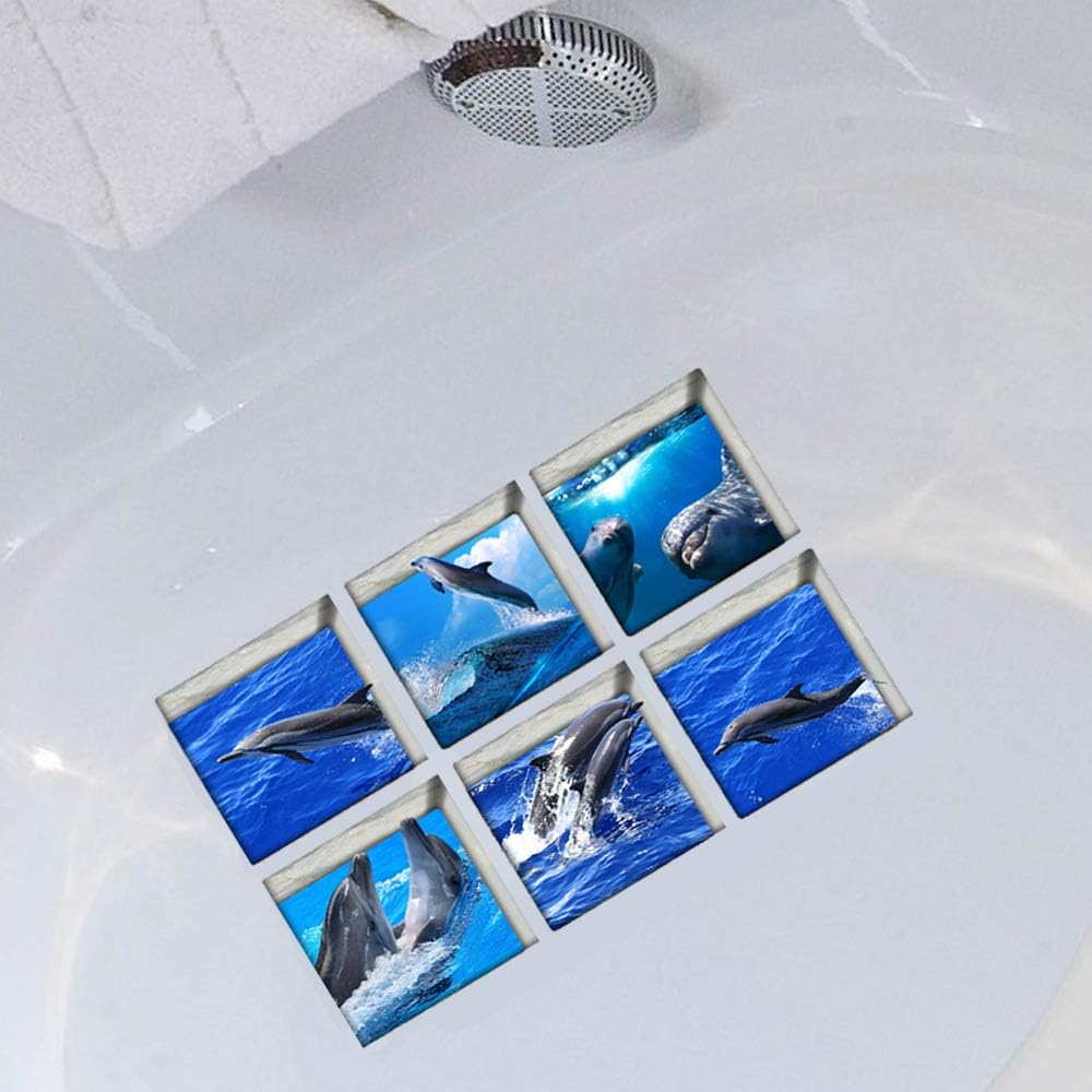AILEGOU 3D Non-Slip Bathtub Stickers with Dolphins - 6 Pieces