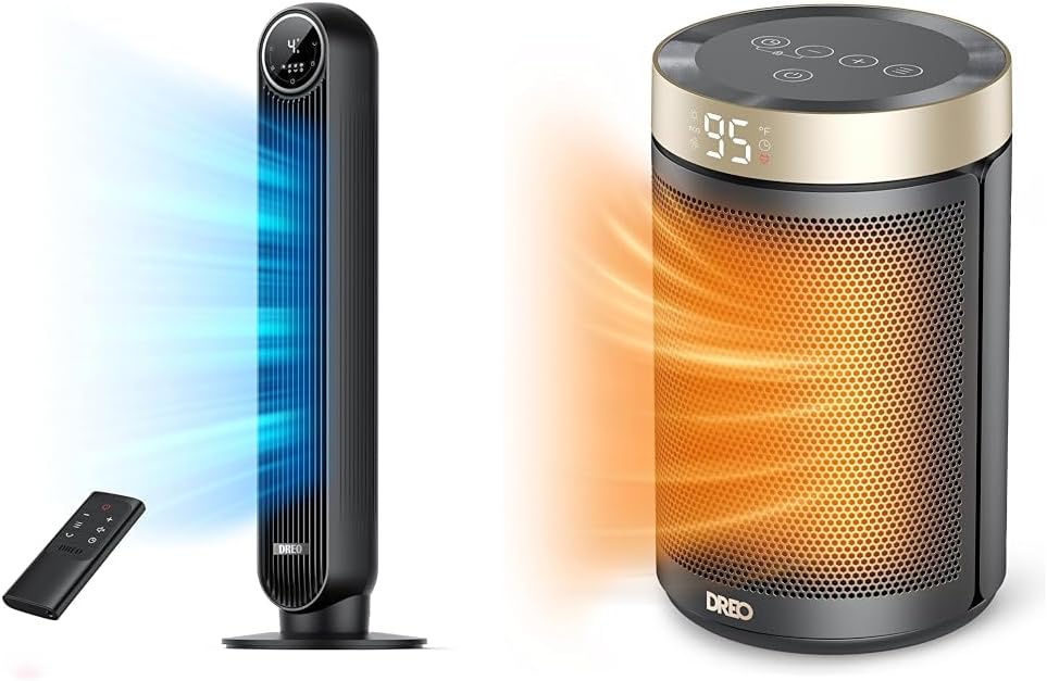Dreo Tower Fan with Heater 24fts Quiet Powerful Oscillating Fan