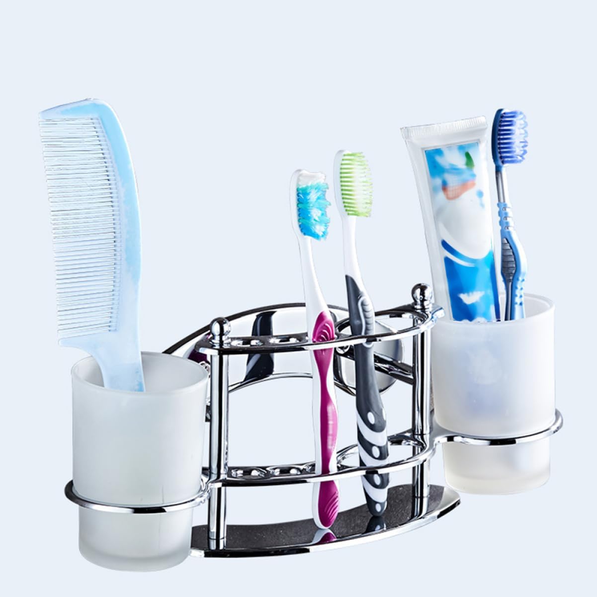 PRETYZOOM Toothbrush Holder With Cup Stainless Steel Sink Mount