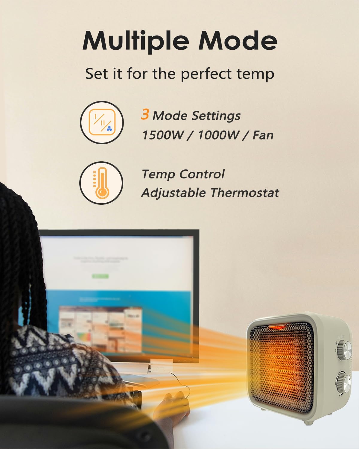 Csakri 1500W Ceramic Space Heater with Thermostat and Cool Fan Mode