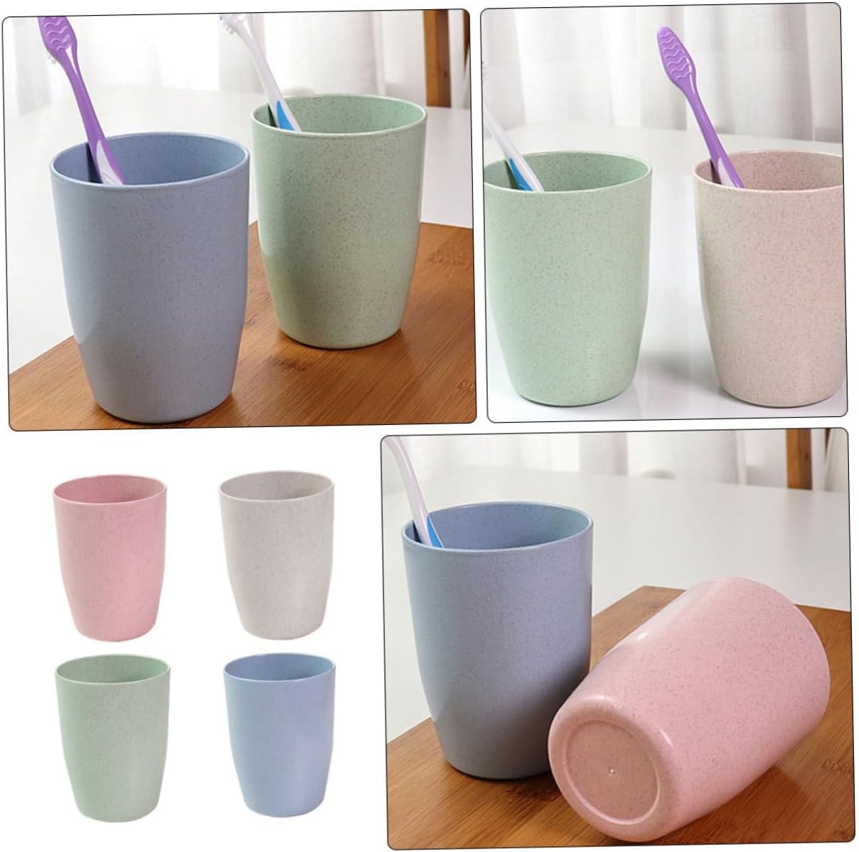 4pcs Wheatstraw Toothbrush Holder Cups for Bathroom