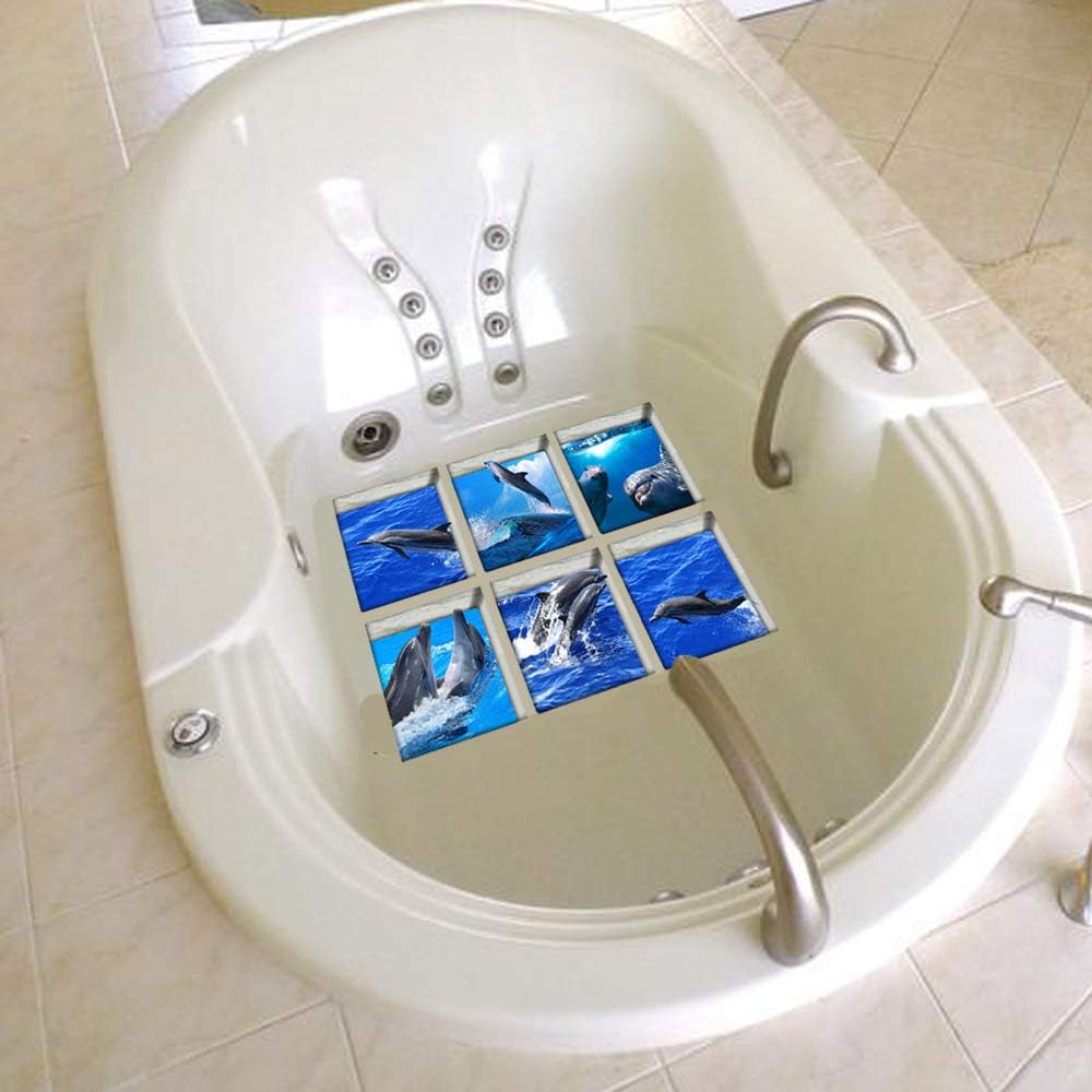 AILEGOU 3D Non-Slip Bathtub Stickers with Dolphins - 6 Pieces