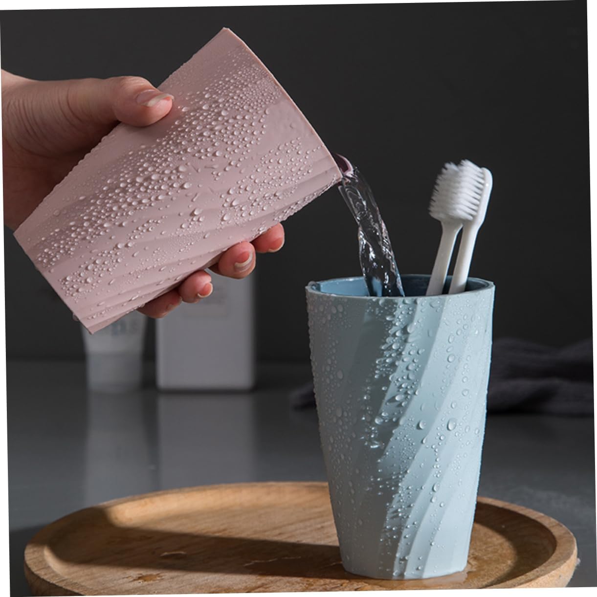 BRIGHTFUFU 2pcs Double Layer Toothbrush Cup