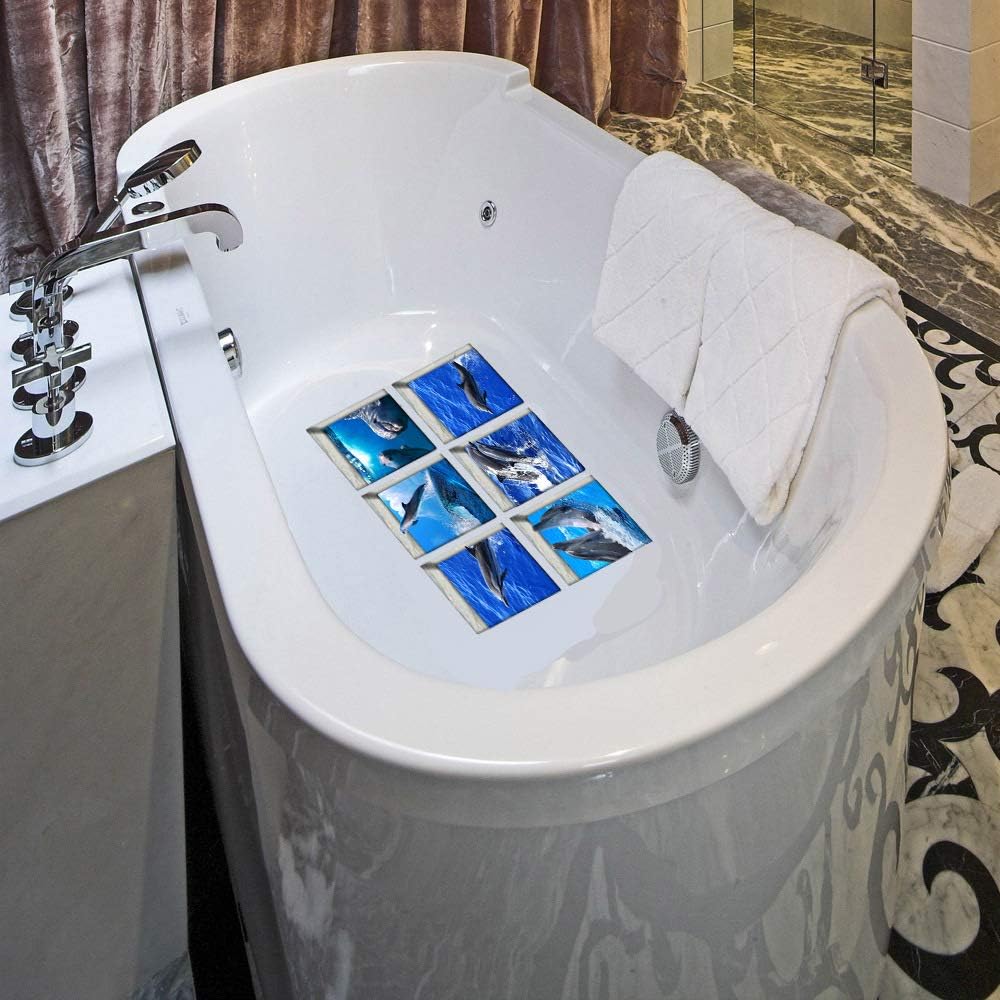 AILEGOU 3D Non-Slip Bathtub Stickers with Dolphins - 6 Pieces