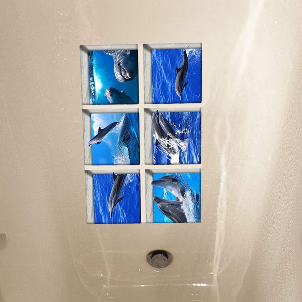 AILEGOU 3D Non-Slip Bathtub Stickers with Dolphins - 6 Pieces