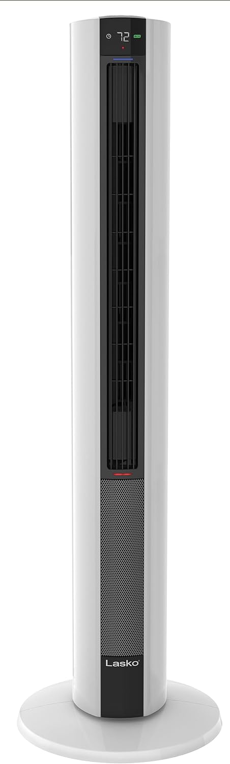 Lasko 1500 Watt 4 Speed Quiet Bladeless Tower Fan and Space Heater White