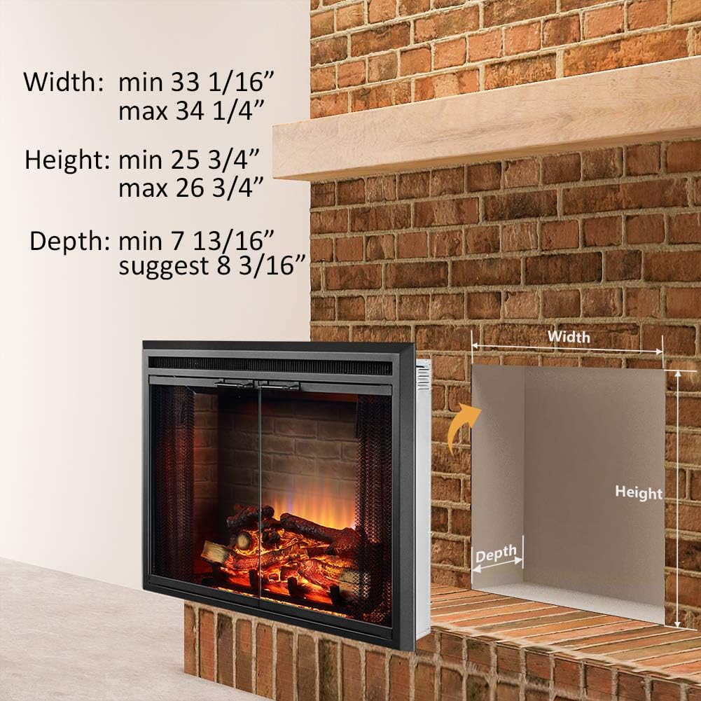 PuraFlame Klaus Electric Fireplace Insert with Fire Crackling Sound