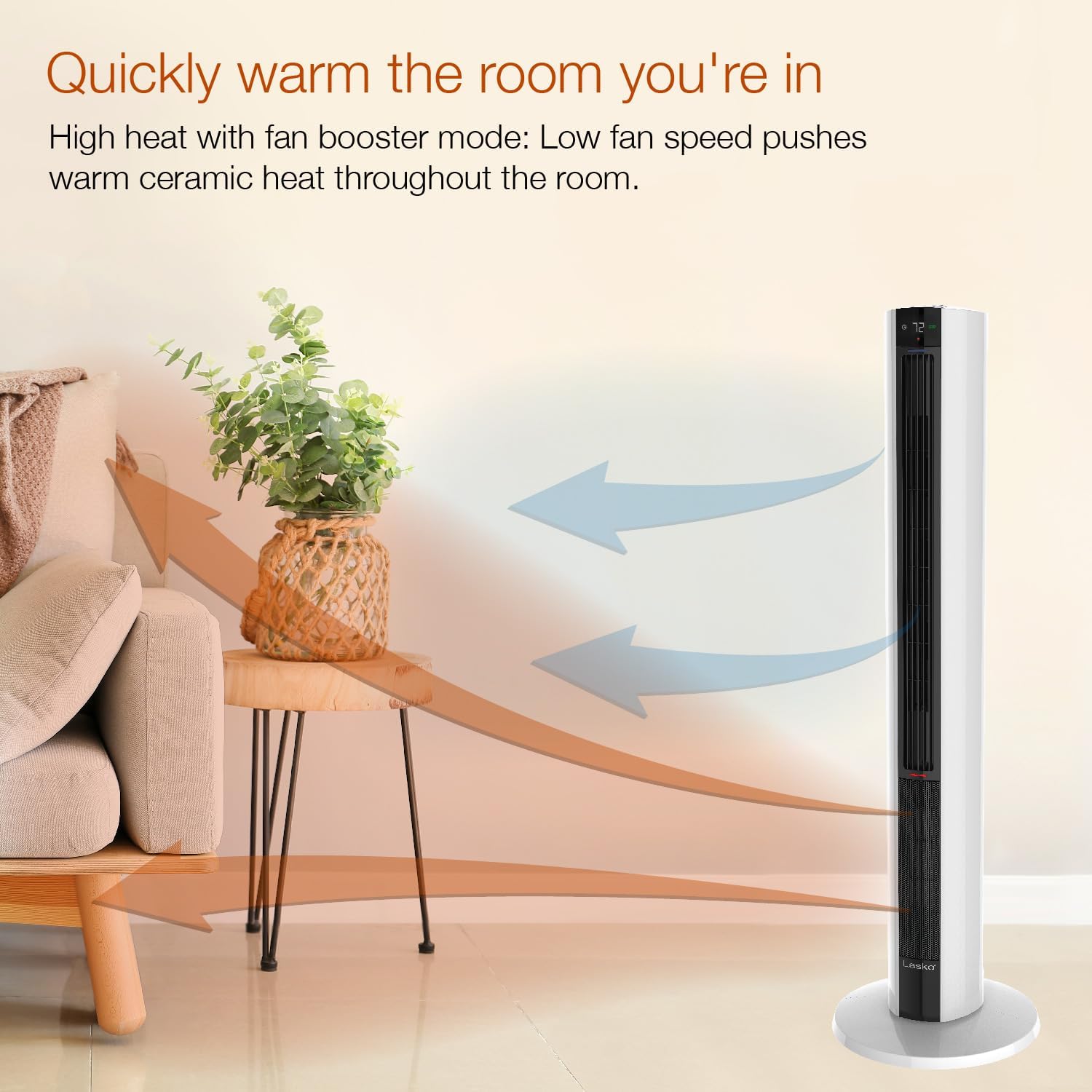 Lasko 1500 Watt 4 Speed Quiet Bladeless Tower Fan and Space Heater White