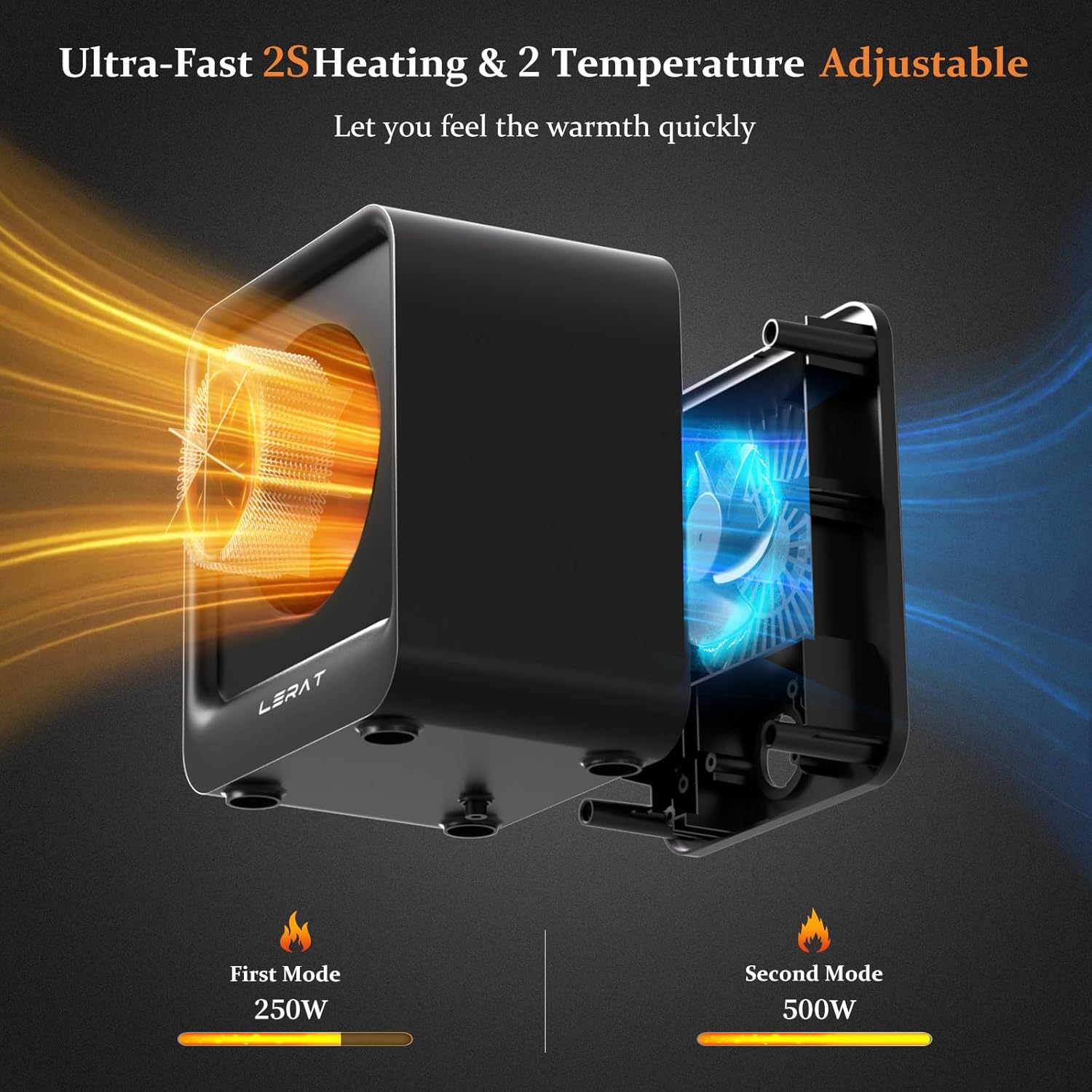 Lerat 500W Electric Space Heater with 2 Speeds Black