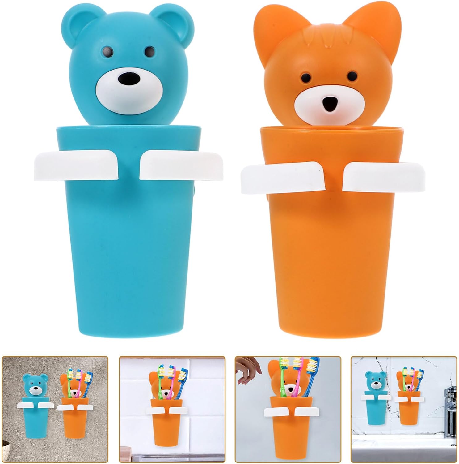 HOLIDYOYO 2sets Cartoon Toothbrush Holder with Cup 1