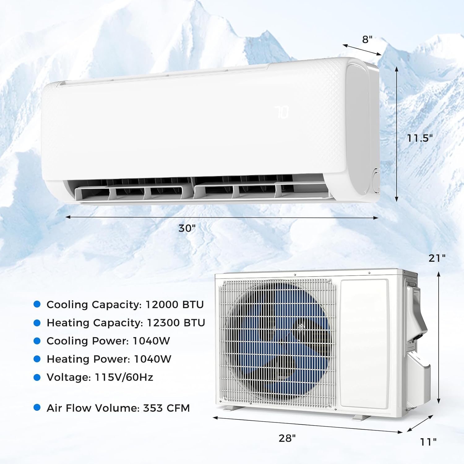 DORTALA 12000 BTU Mini Split AC Unit with Heater White
