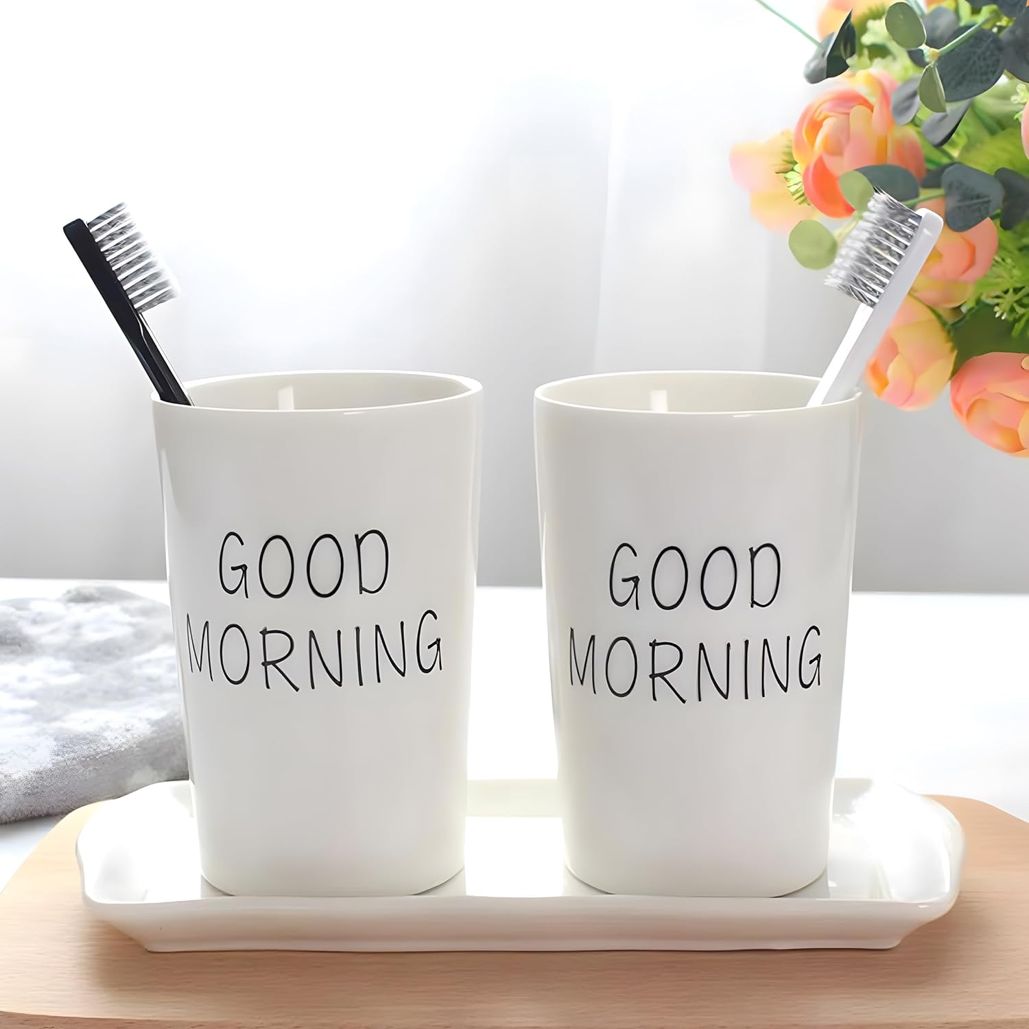Kelake White Ceramic Tumbler Cup - 350ml Toothbrush Holder