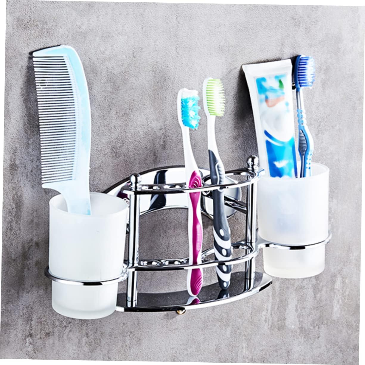 LIFKOME Wall Mount Stainless Steel Gargle Cup Toothbrush Holder