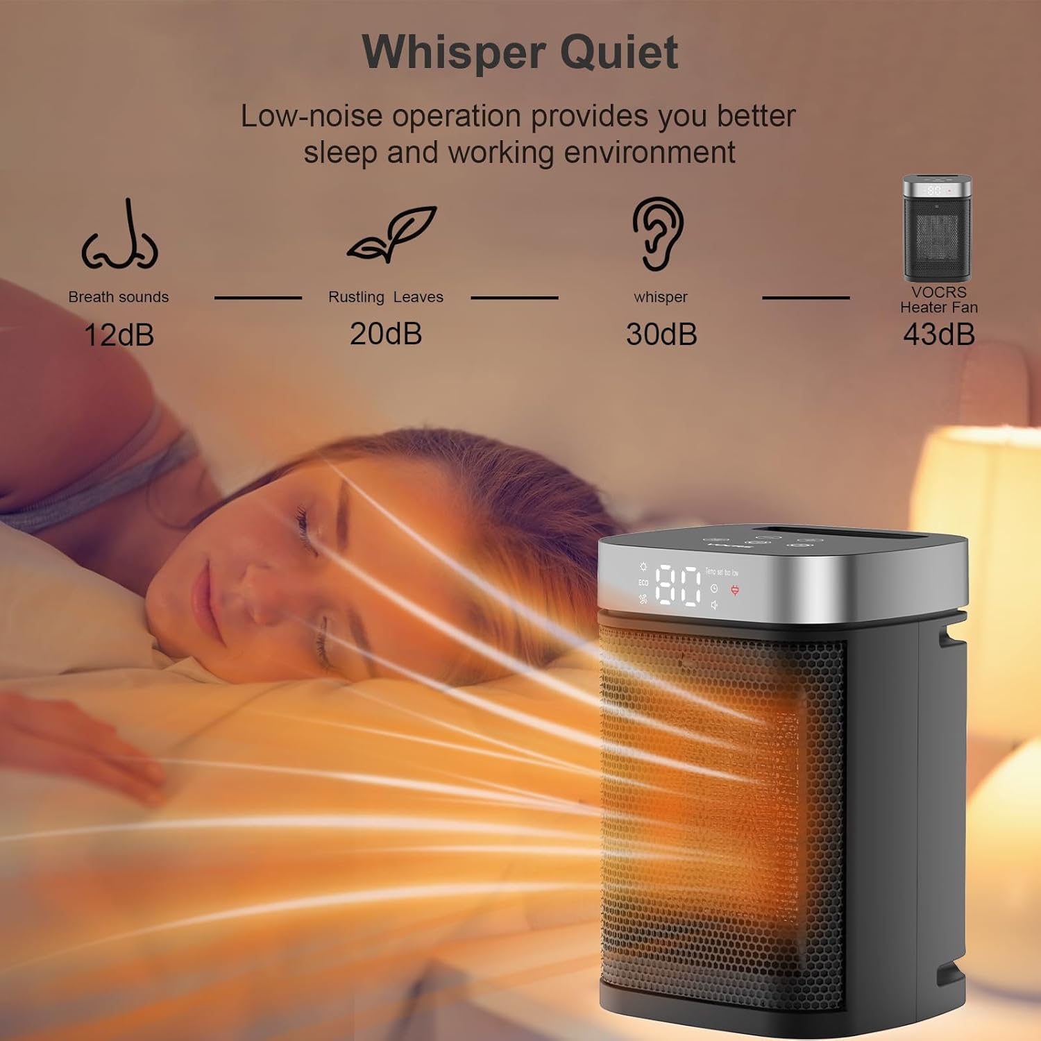 VOCRS 1500W PTC Electric Space Heater with Remote Control and 12H Timer