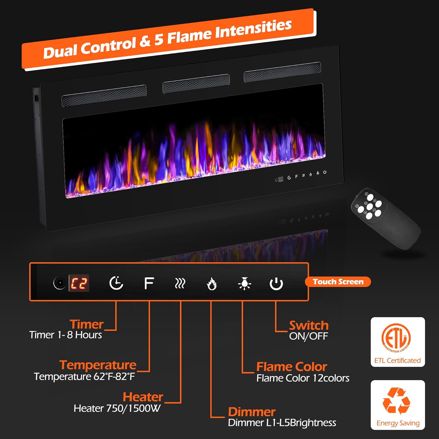BETELNUT 40 Electric Fireplace with Remote Control