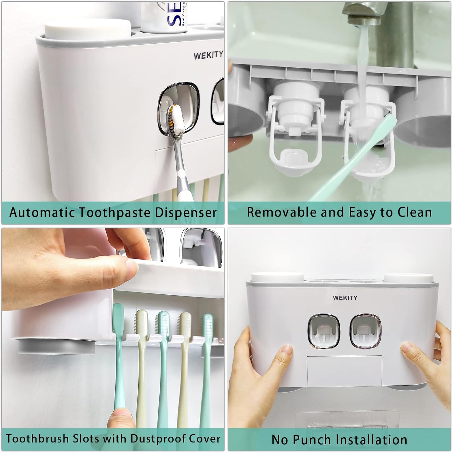 WREWING Multi-Function Toothbrush Holder with 5 Slots and 2 Dispensers