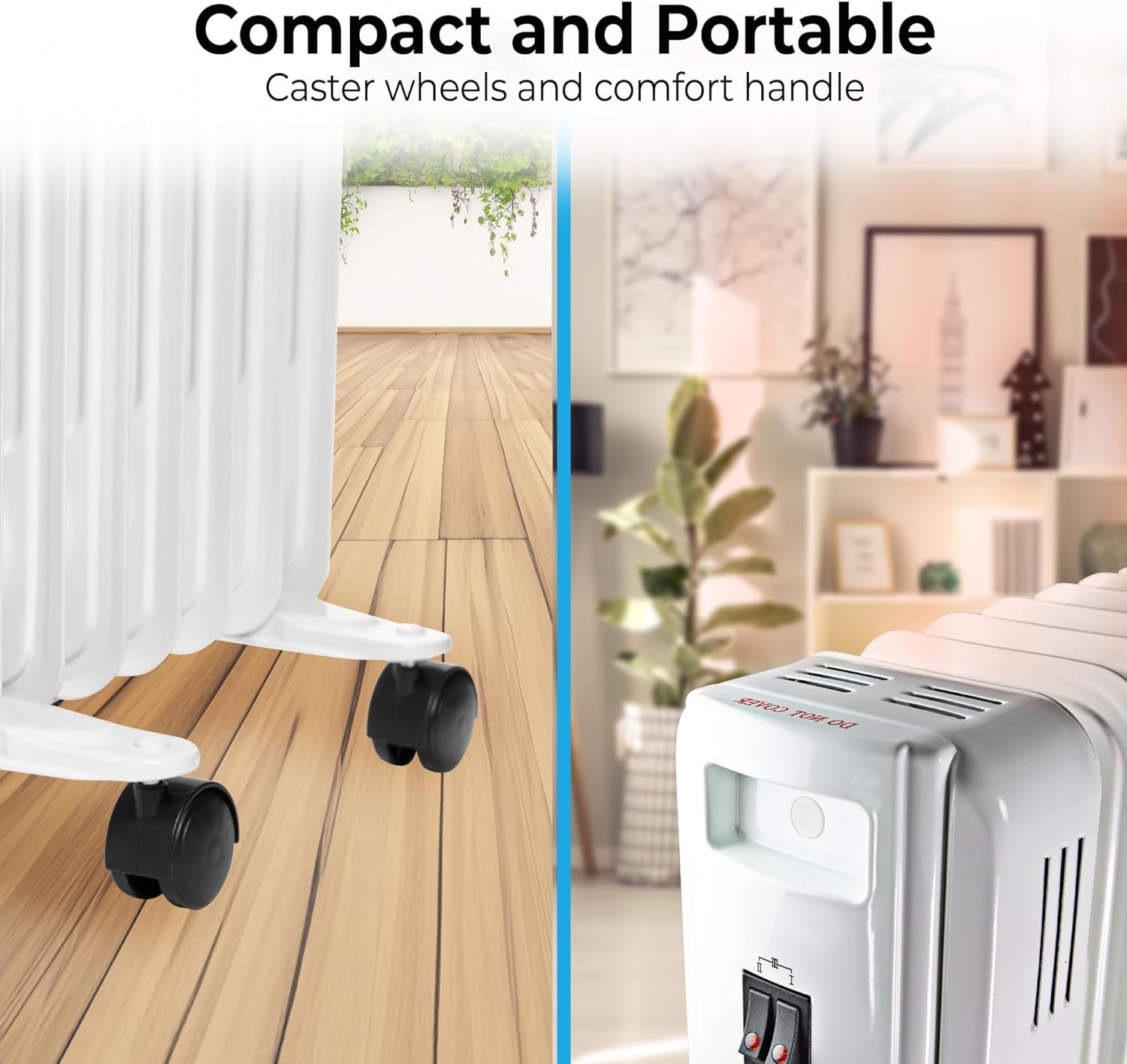 Comfort Zone 1200W Oil-Filled Radiant Space Heater with Safety Features