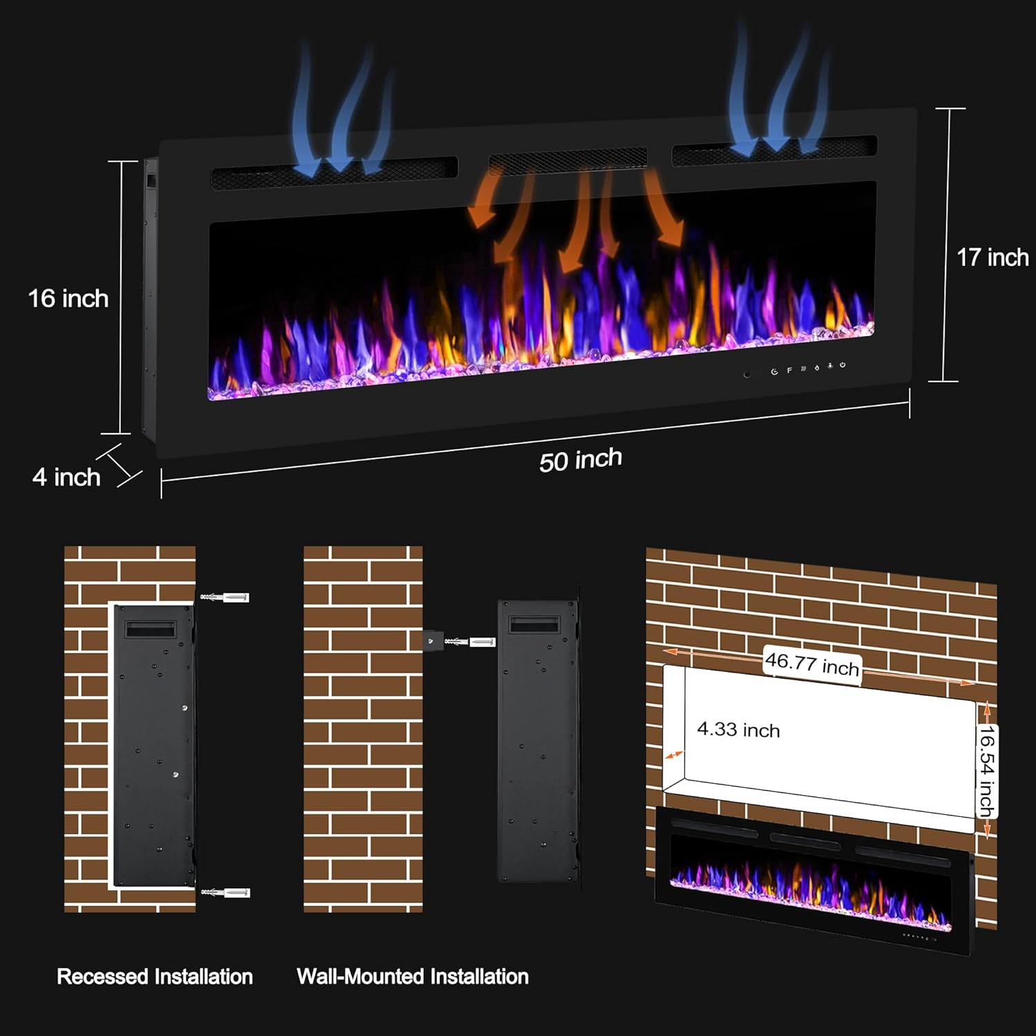 BETELNUT 50 Electric Fireplace with Remote Control 1
