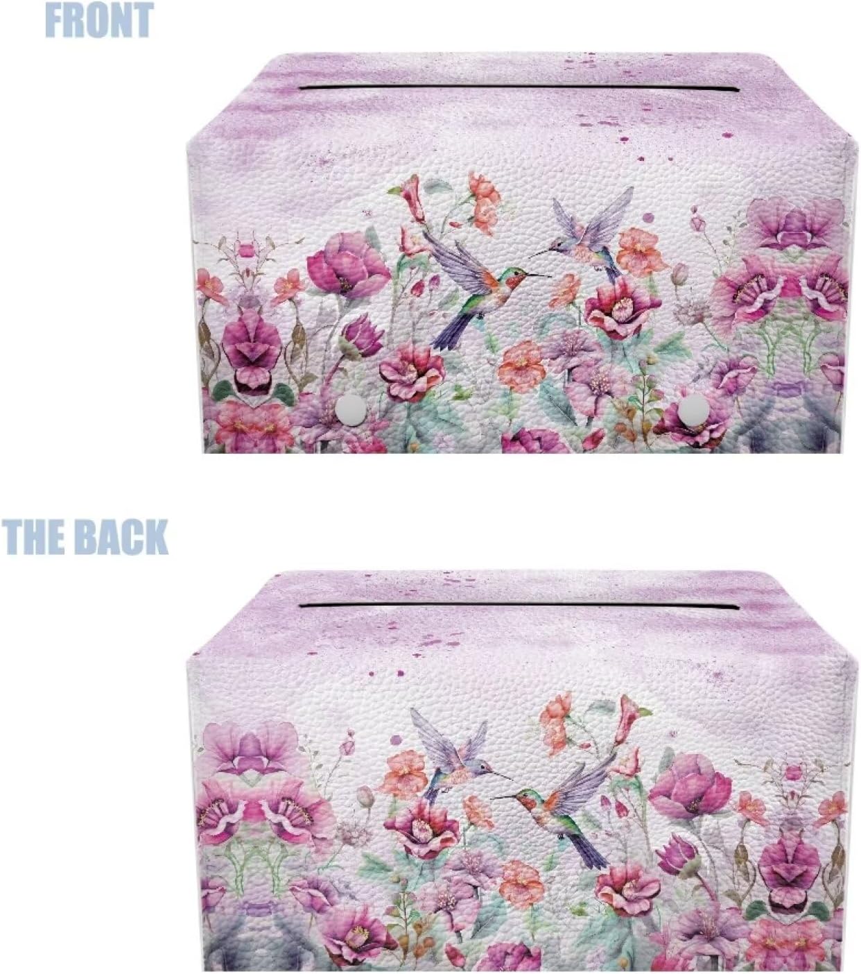 Flower Hummingbird Tissue Box Cover with PU Leather 1