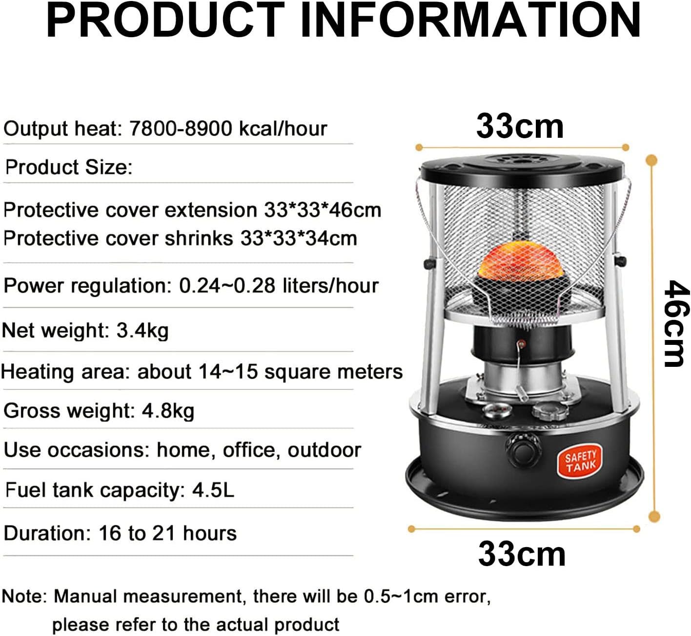 MMLeYN Kerosene Heater Stove with Adjustable Height and Flame Control