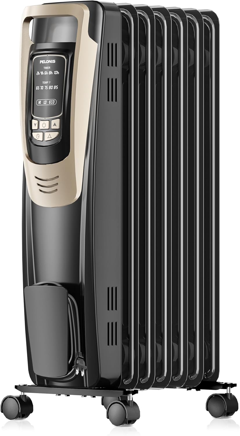 PELONIS Champagne Oil Filled Radiator Heater with Remote Control and Thermostat