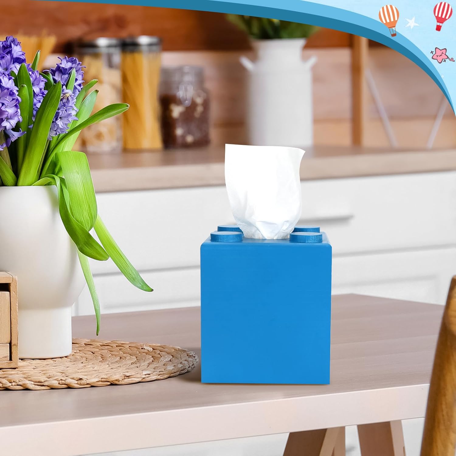 CypherX Blue Wood Tissue Box Cover with Slide-Out Bottom