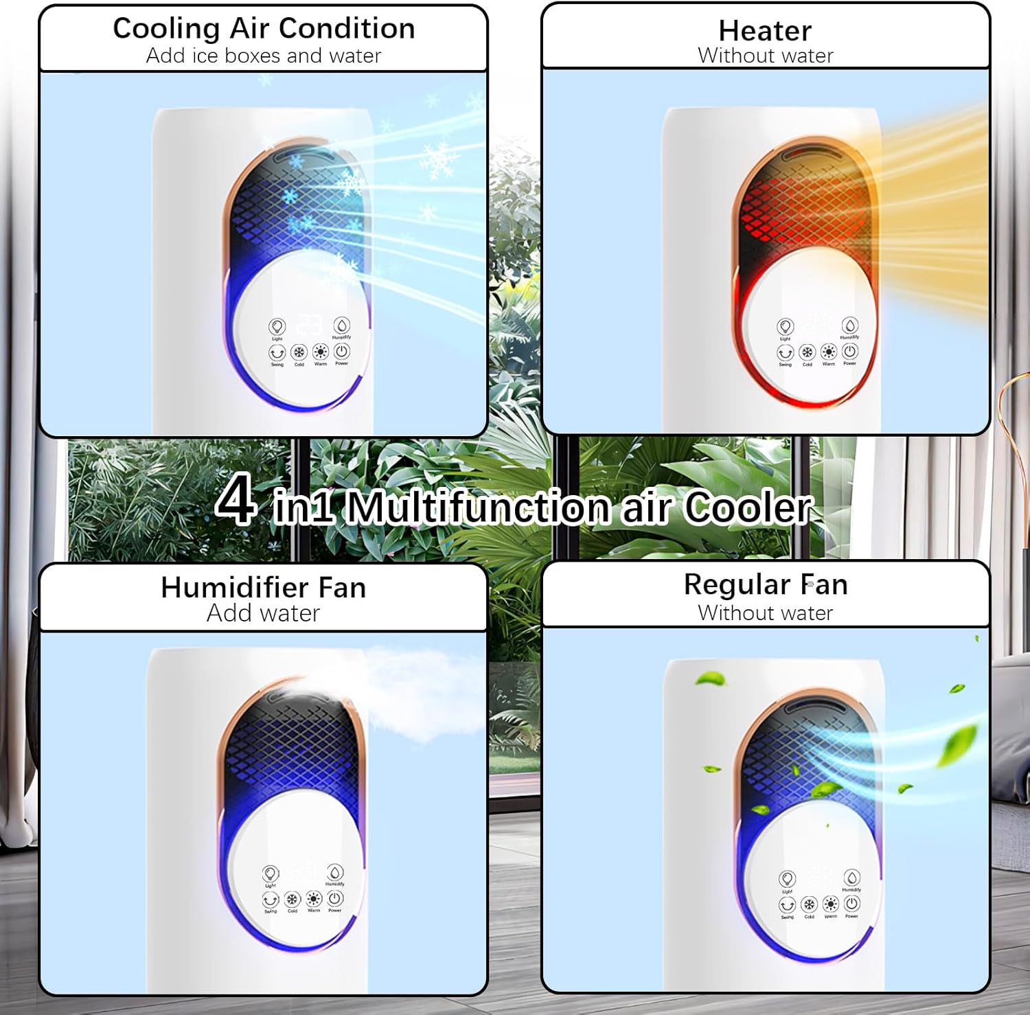 XWLAI Bladeless Tower Fan and Heater Combo with Humidifier