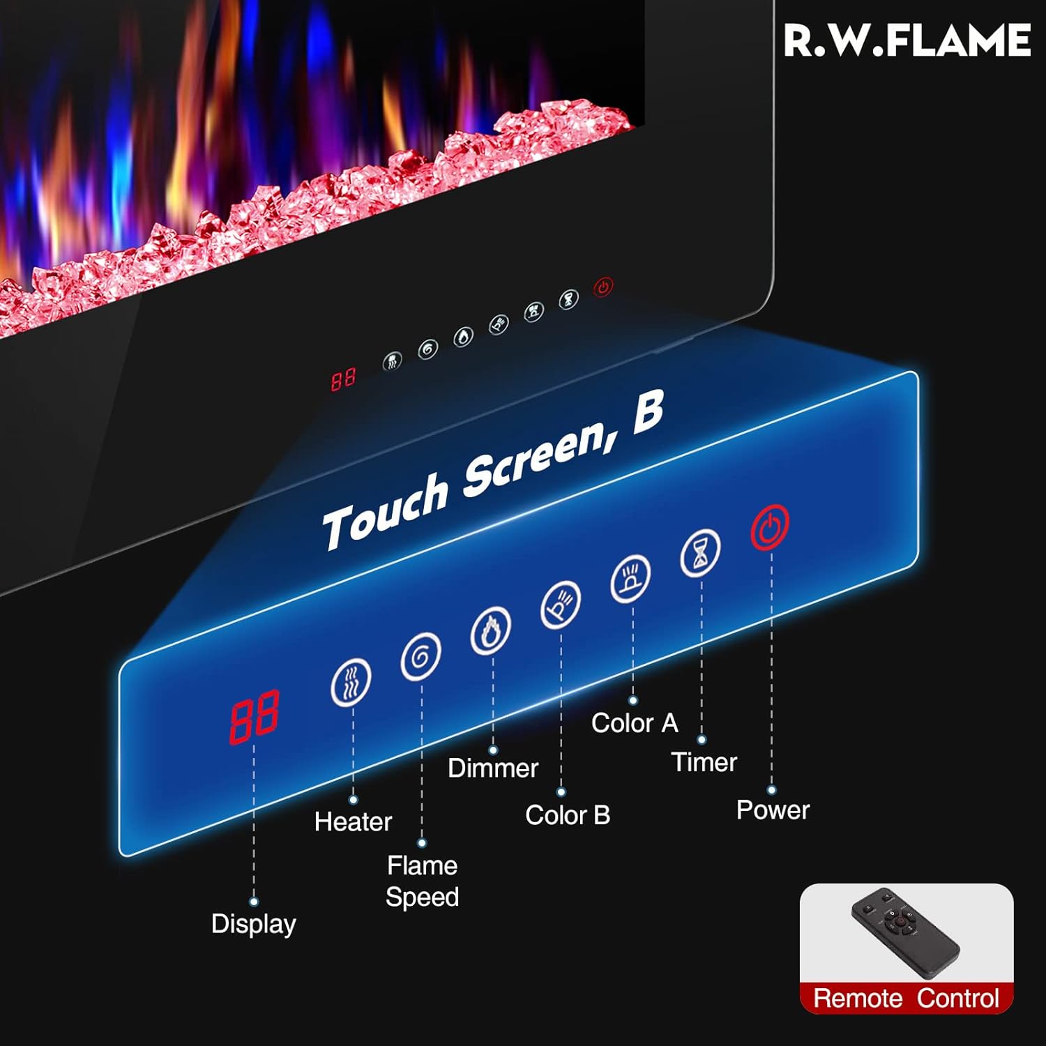 RWFLAME 50 Inch Electric Fireplace with Touch Screen and Remote