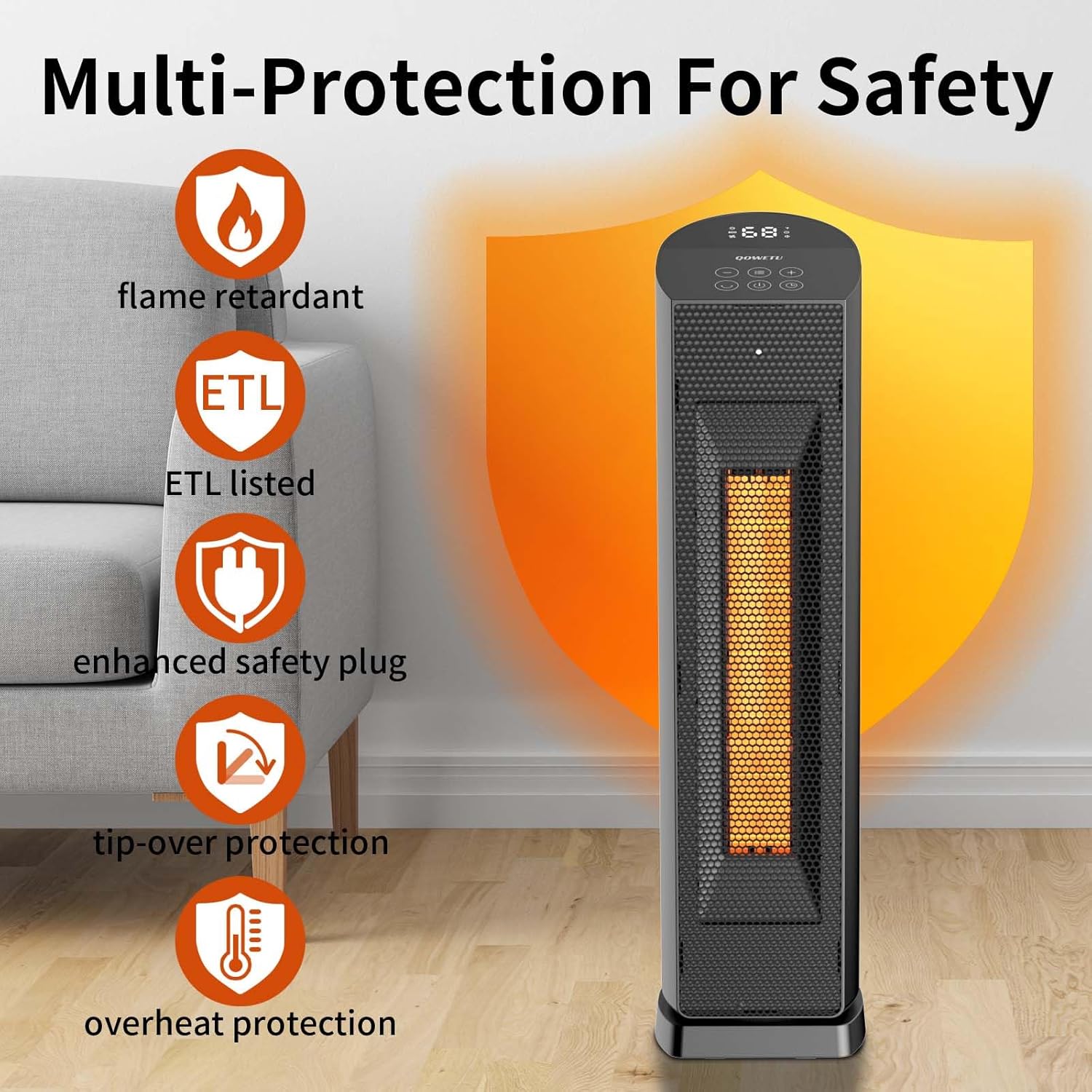 QOWETU 70 Oscillating Electric Heater with Remote Control