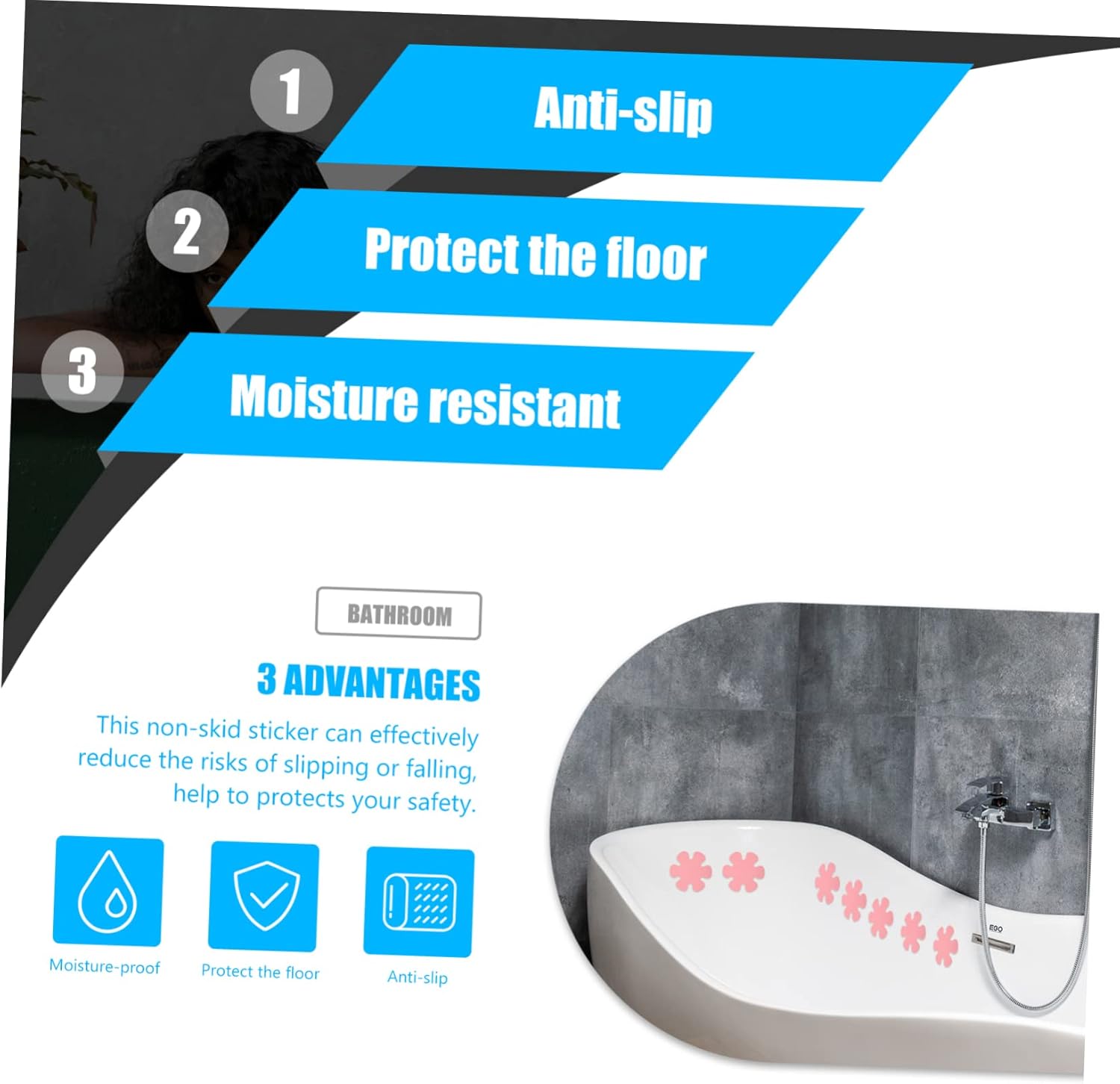 Non-Slip Bathtub Stickers with Flower Design