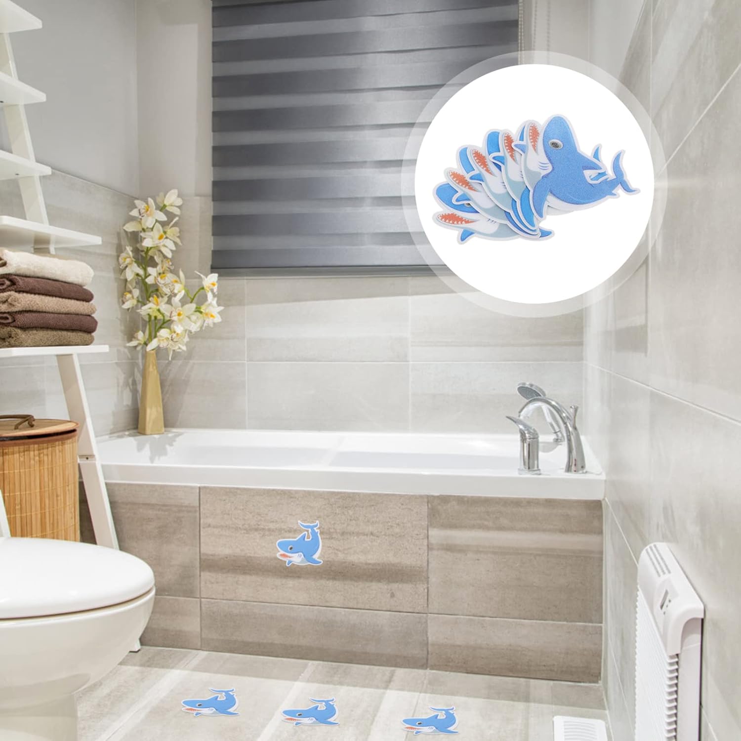 Cabilock Non-Slip Shark Bathtub Stickers 5 Pieces
