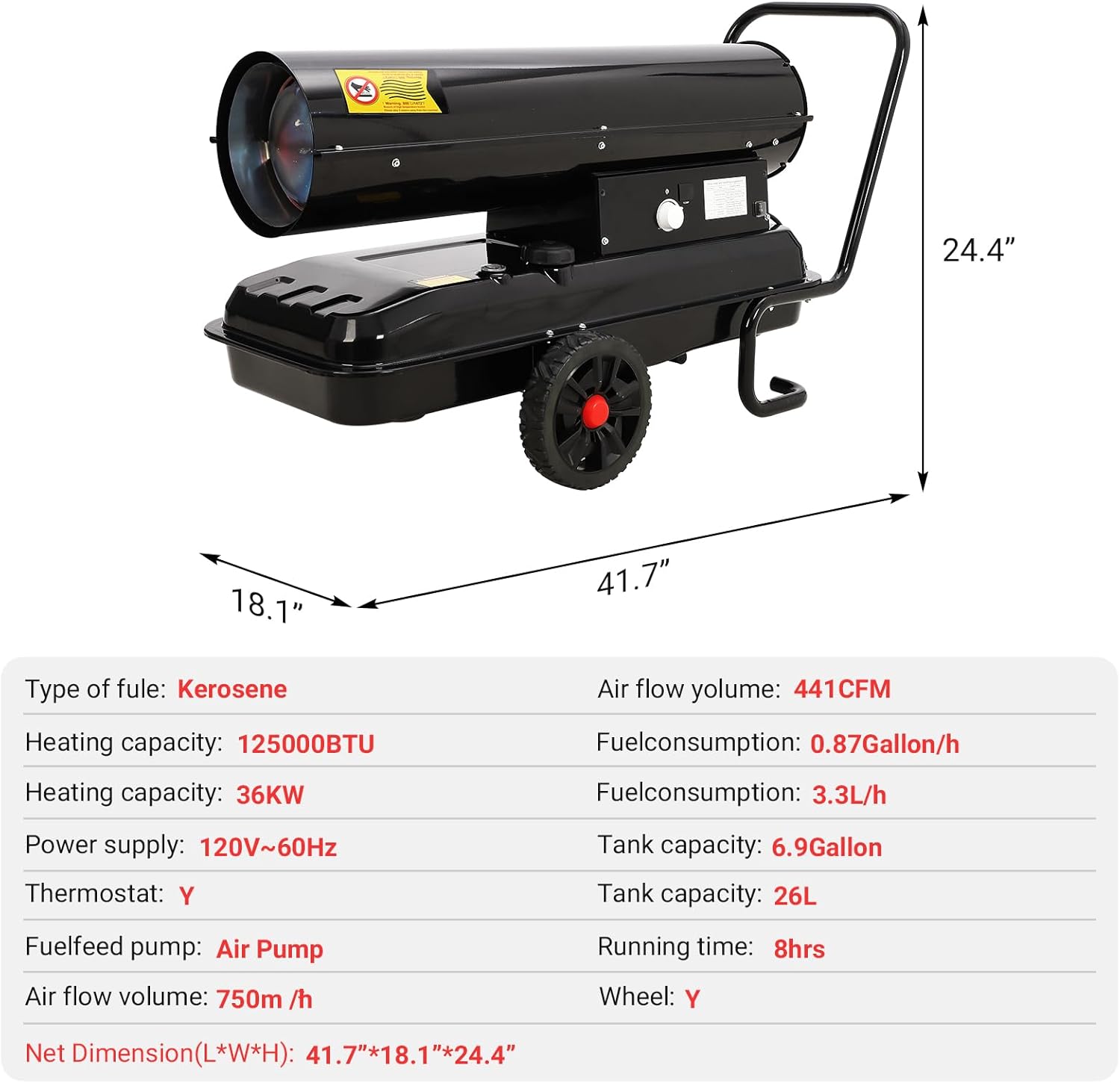 Takywep 125000 Btu Kerosene Heater with Thermostat