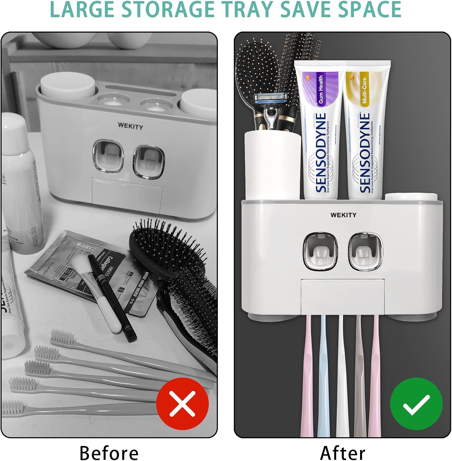 WREWING Multi-Function Toothbrush Holder with 5 Slots and 2 Dispensers