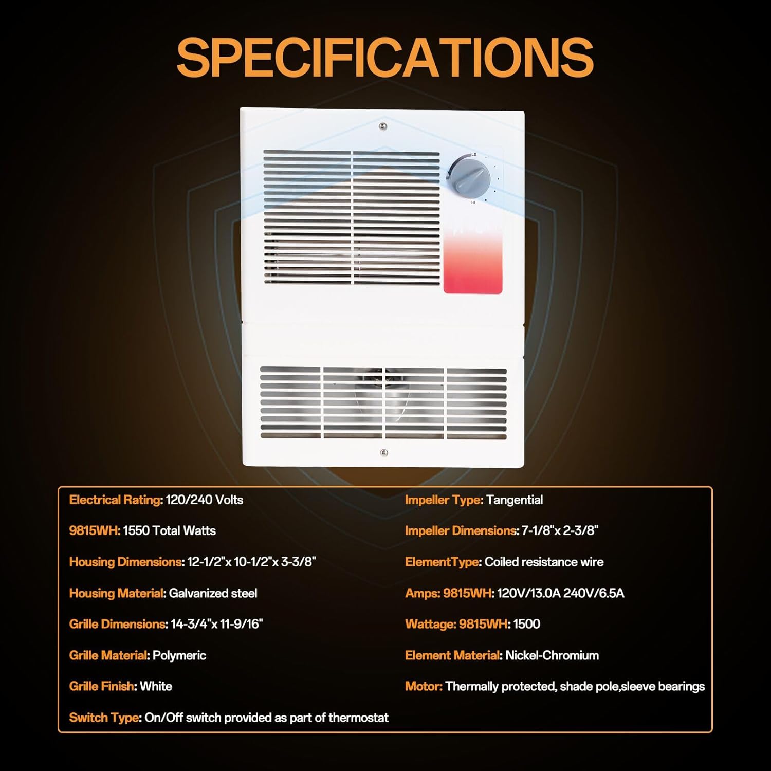 HAI FEIPN Upgraded 9815WH Wall Heater with Adjustable Thermostat