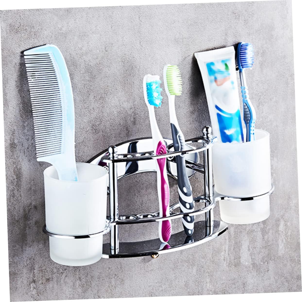 PRETYZOOM Wall-Mounted Toothbrush Holder with Gargle Cup 1