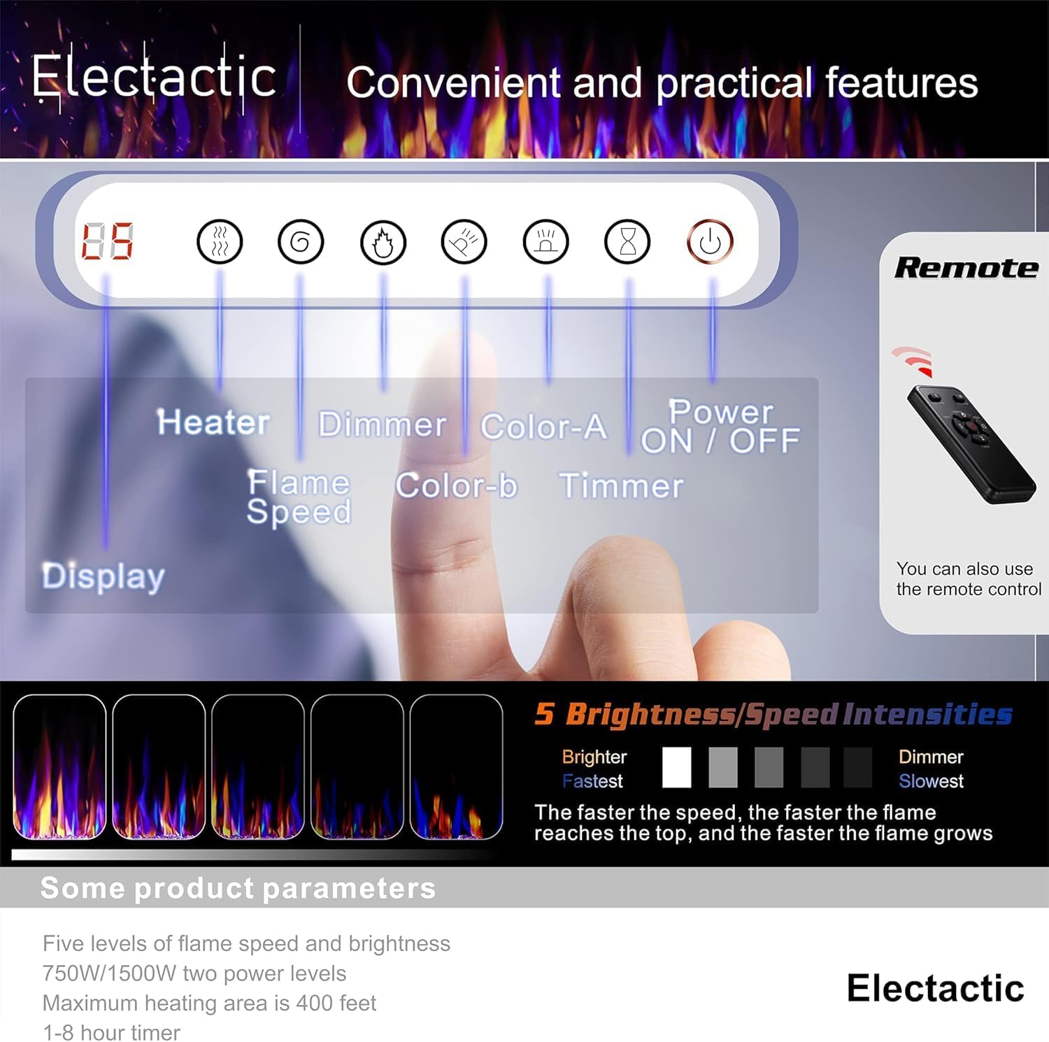 50 Inch Electric Fireplace with Timer and Remote Control