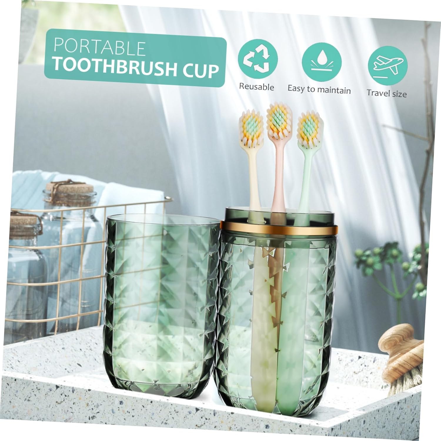 GALPADA Travel Toothbrush Holder and Mouthwash Tumbler Set