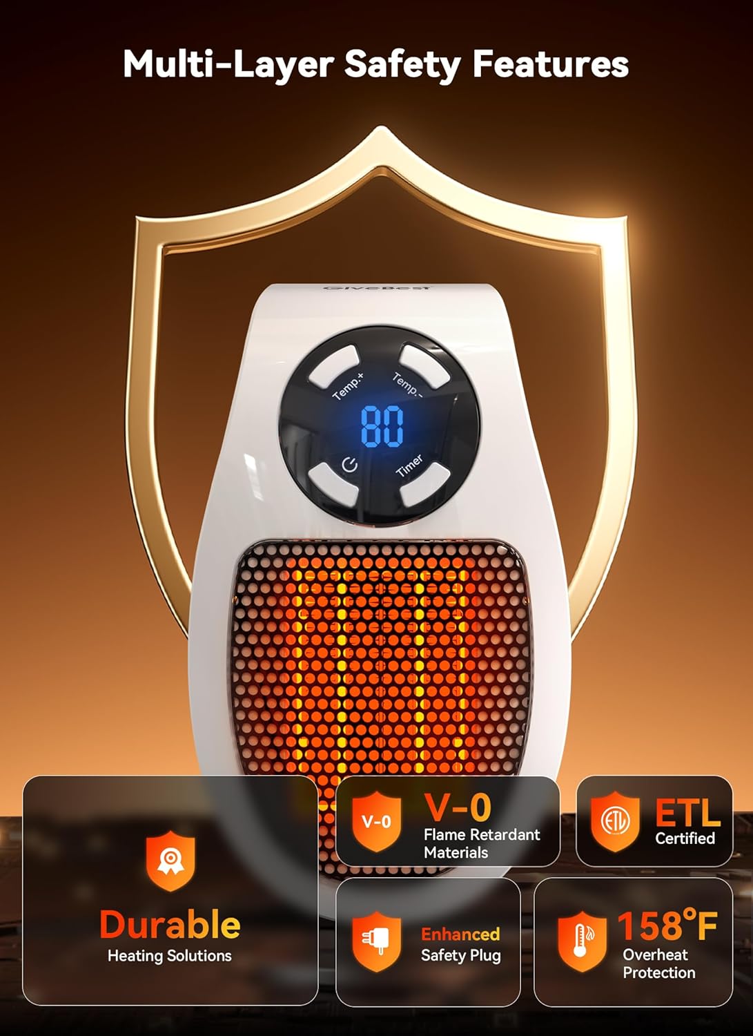 GiveBest 450W Programmable Space Heater with LED Display and Remote Control
