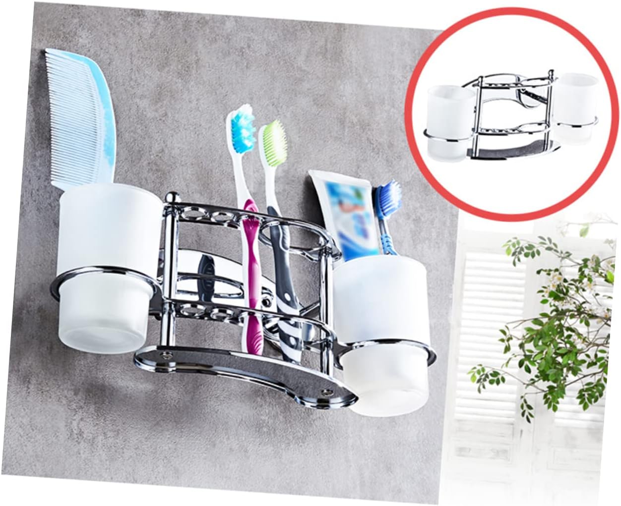 Bathroom Holder Wall-Mounted Toothbrush Cup Holder White