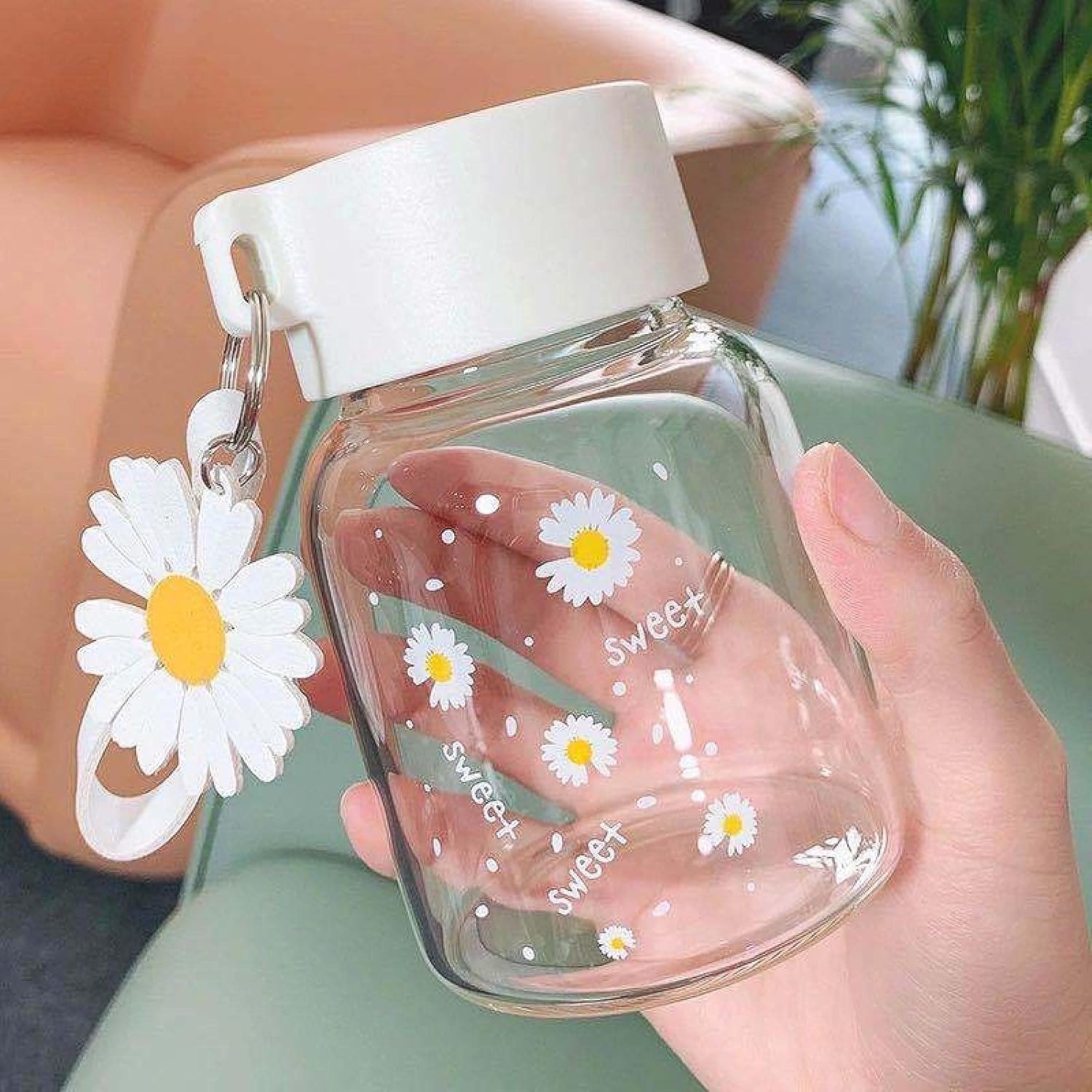 YSOLDA Water Cup Portable Glass Tumbler Cute Girl Cup with Petals