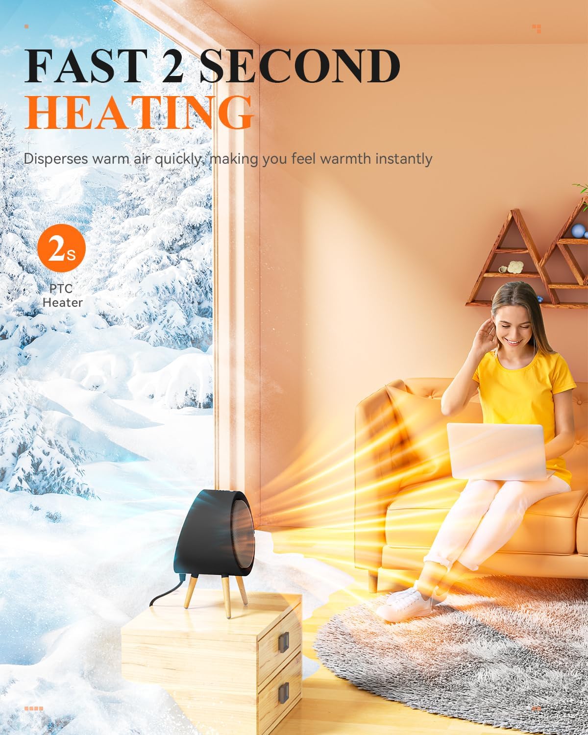 Gaiatop Electric Desk Heater with 4X Safety 2s PTC Heating Black