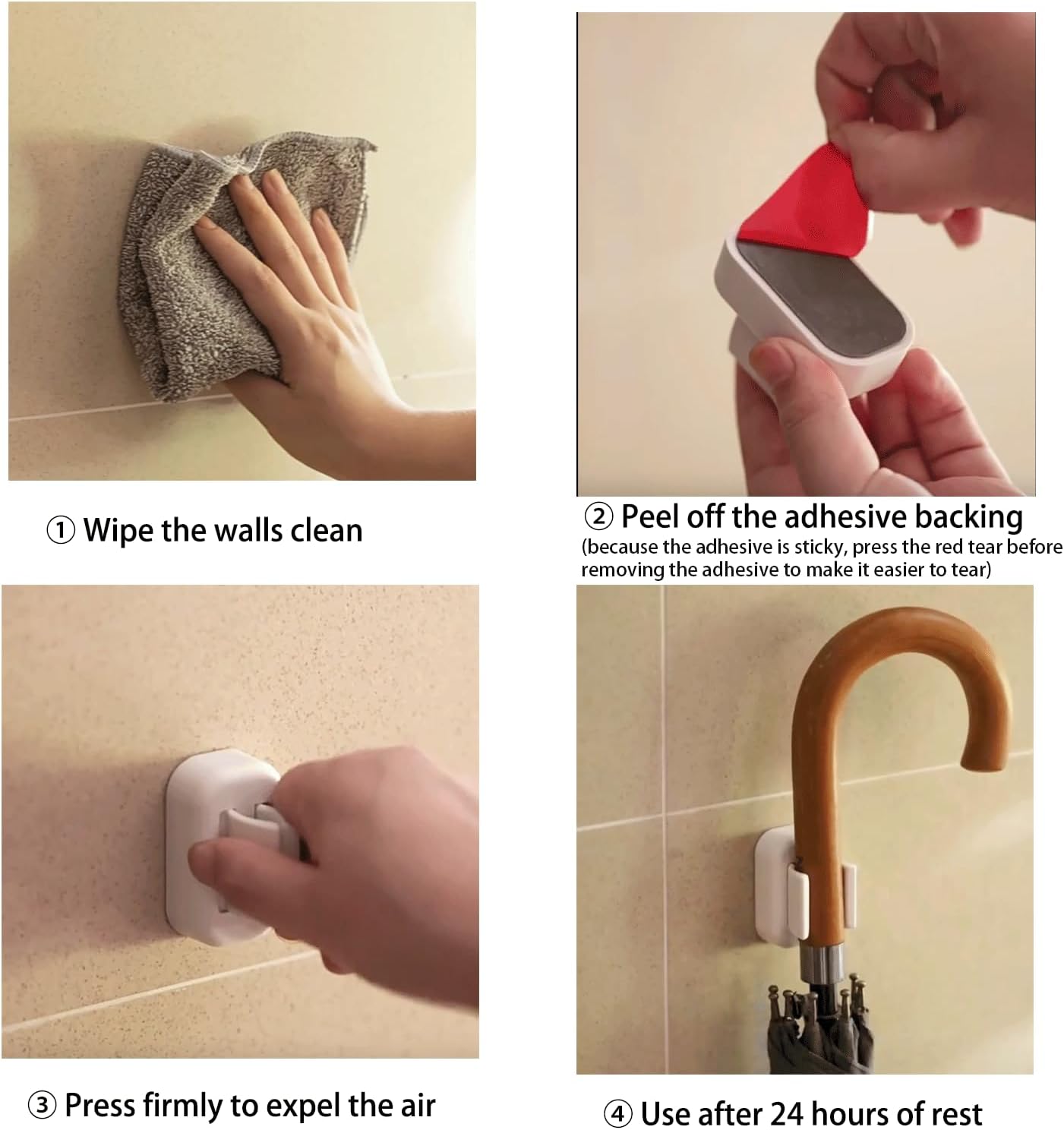 4PCS Wall-Mounted Toothbrush Holder with Adjustable Clamp