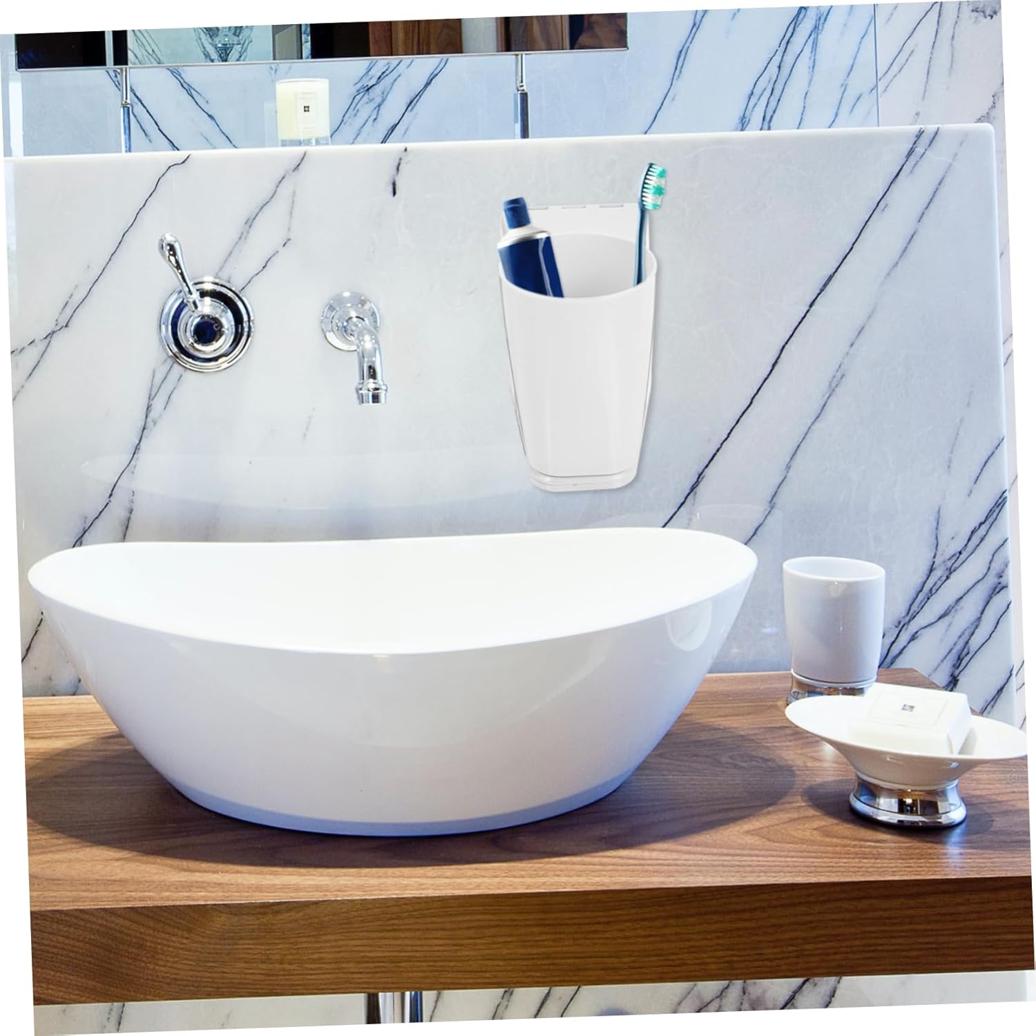 Cabilock Wall Mounted Toothbrush Cup Holder Set for Space Saving Bathroom Organization